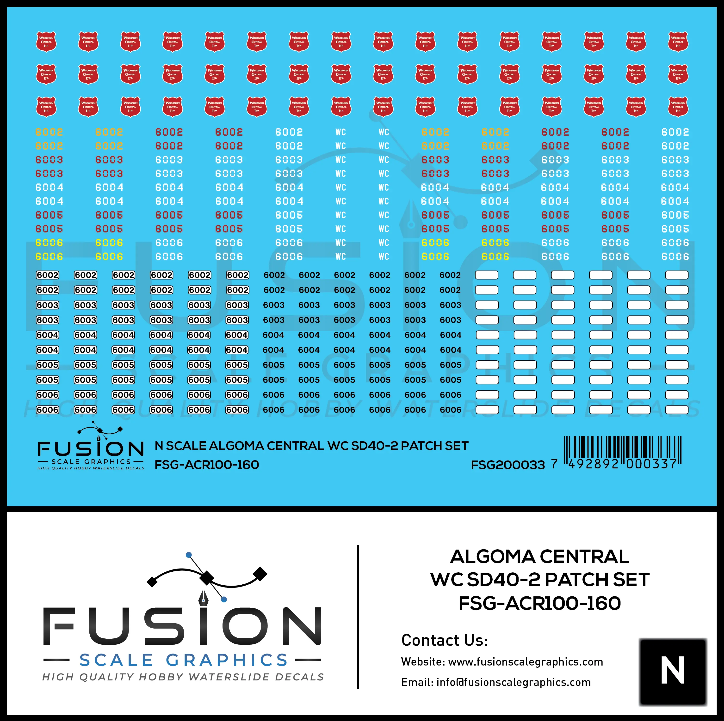 N Scale Wisconsin Central WC ex Algoma Central EMD SD40-2 Locomotive Stencil Patch Decal Set Fusion Scale Graphics