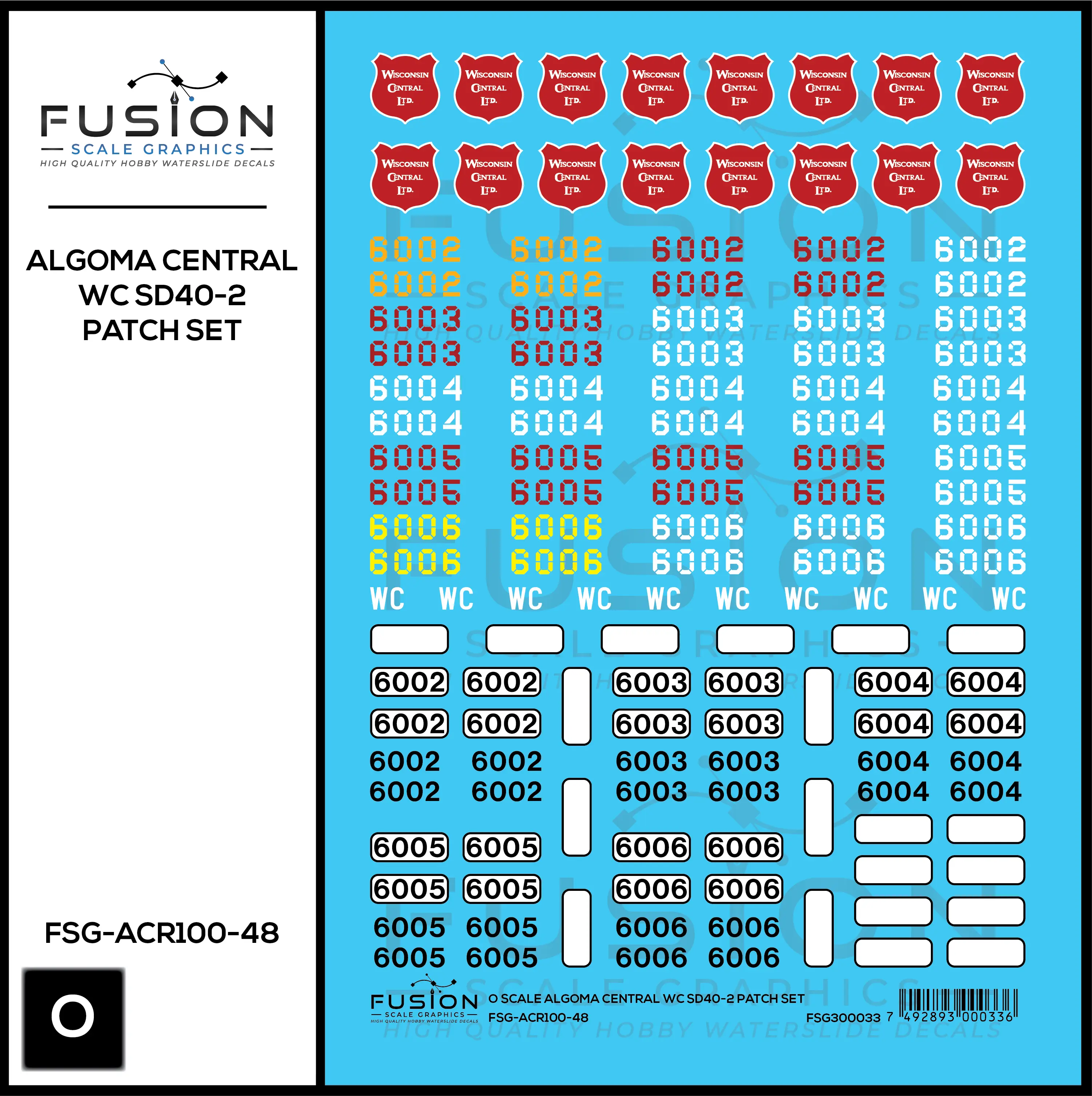 O Scale Wisconsin Central WC ex Algoma Central EMD SD40-2 Locomotive Stencil Patch Decal Set Fusion Scale Graphics