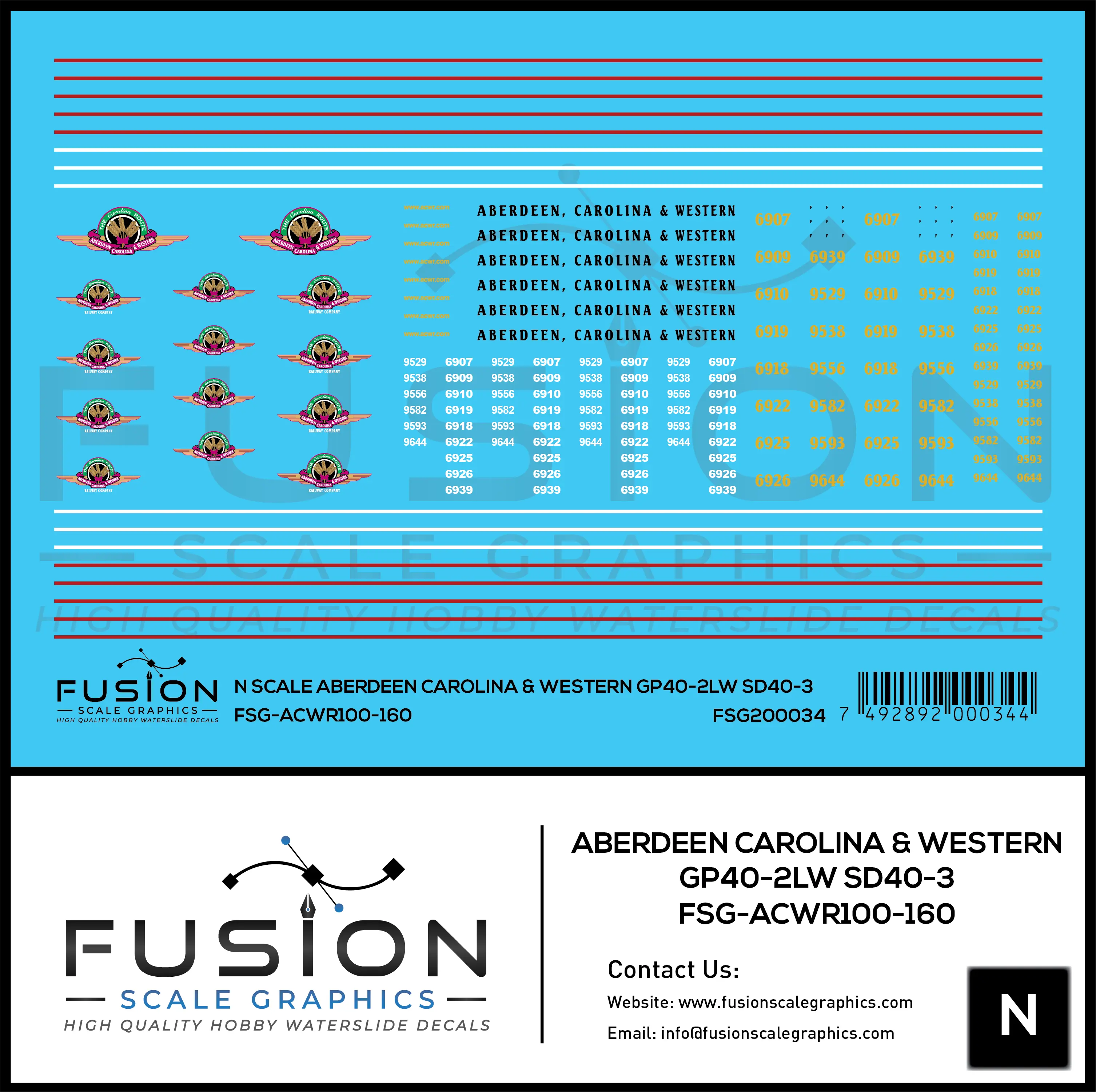 N Scale Aberdeen Carolina & Western GP40-2LW & SD40-3 Locomotive Decal Set Fusion Scale Graphics