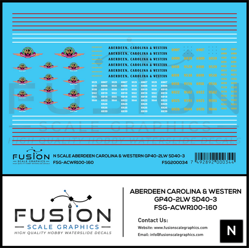 N Scale Aberdeen Carolina & Western GP40-2LW & SD40-3 Locomotive Decal Set Fusion Scale Graphics