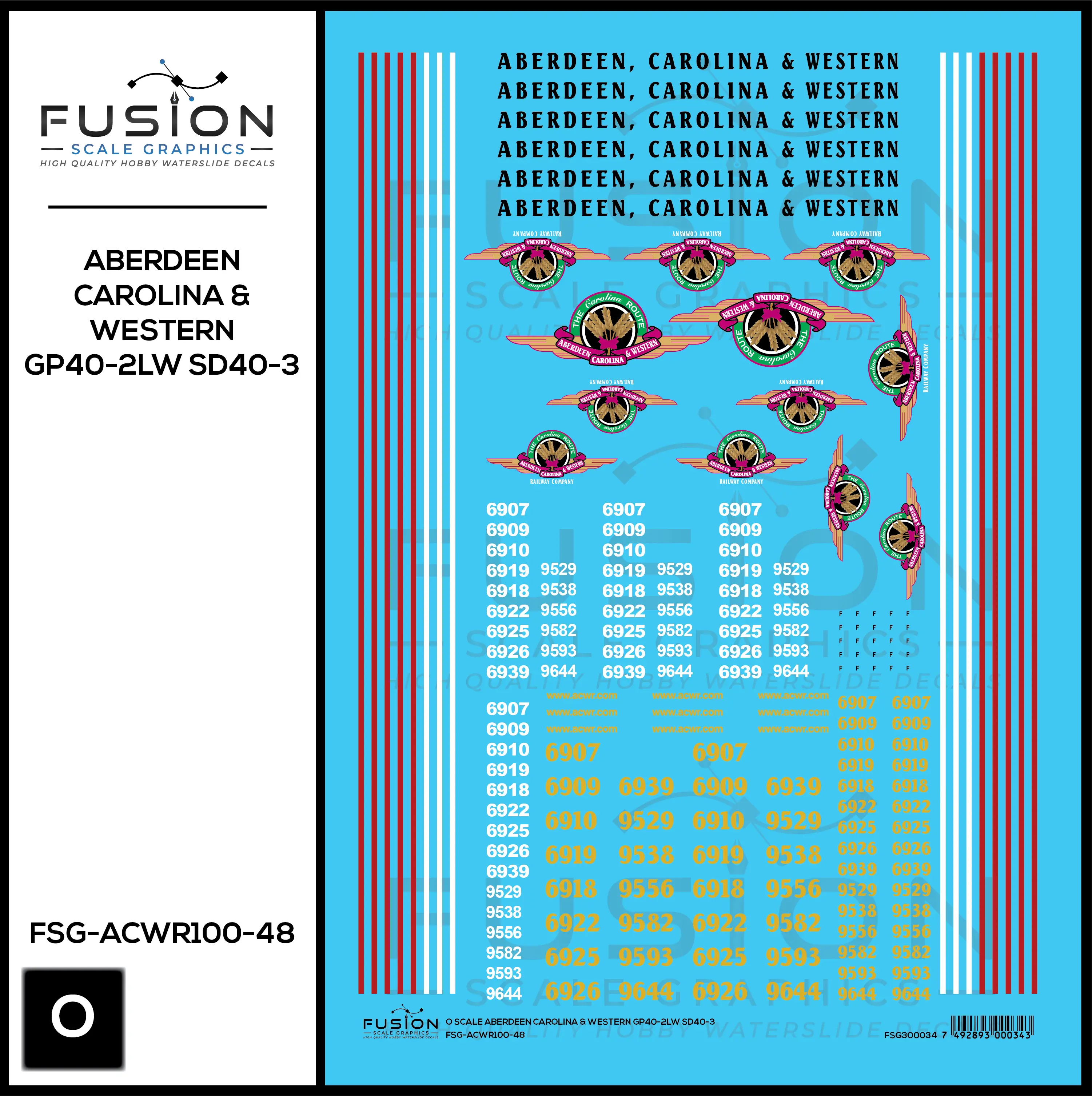 O Scale Aberdeen Carolina & Western GP40-2LW & SD40-3 Locomotive Decal Set Fusion Scale Graphics