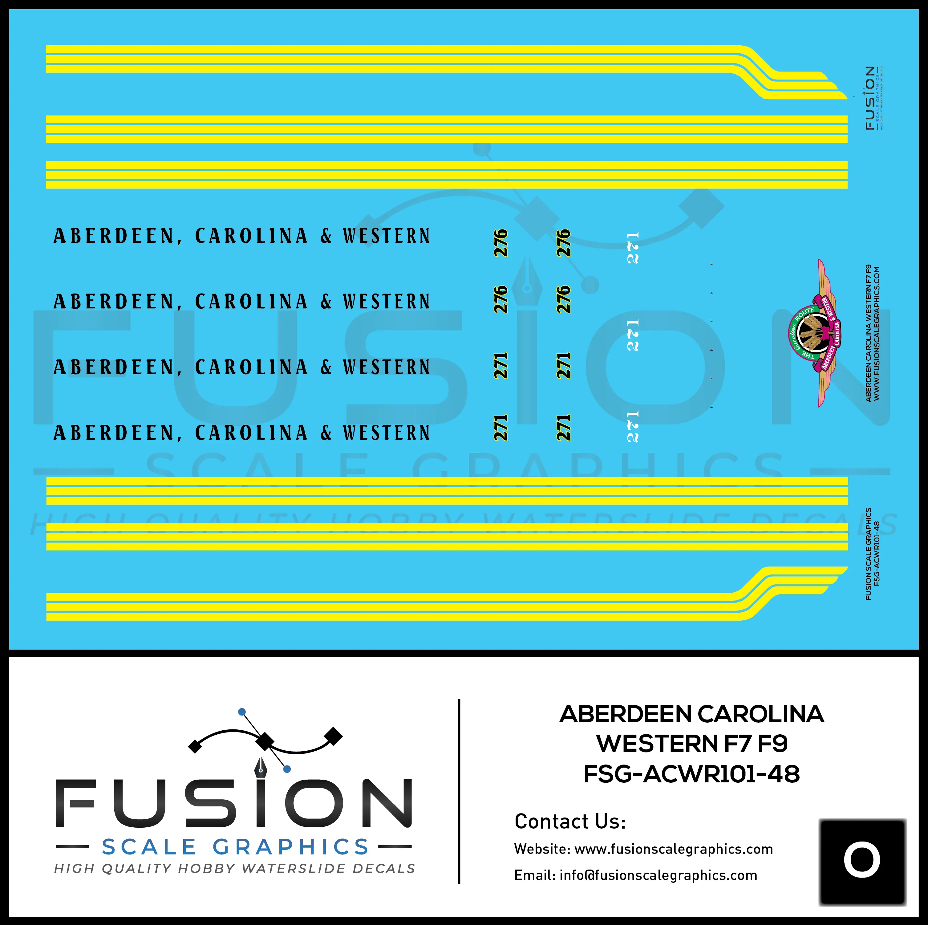 O Scale Aberdeen Carolina & Western Railroad F7 F9 Locomotive Decal Set Fusion Scale Graphics