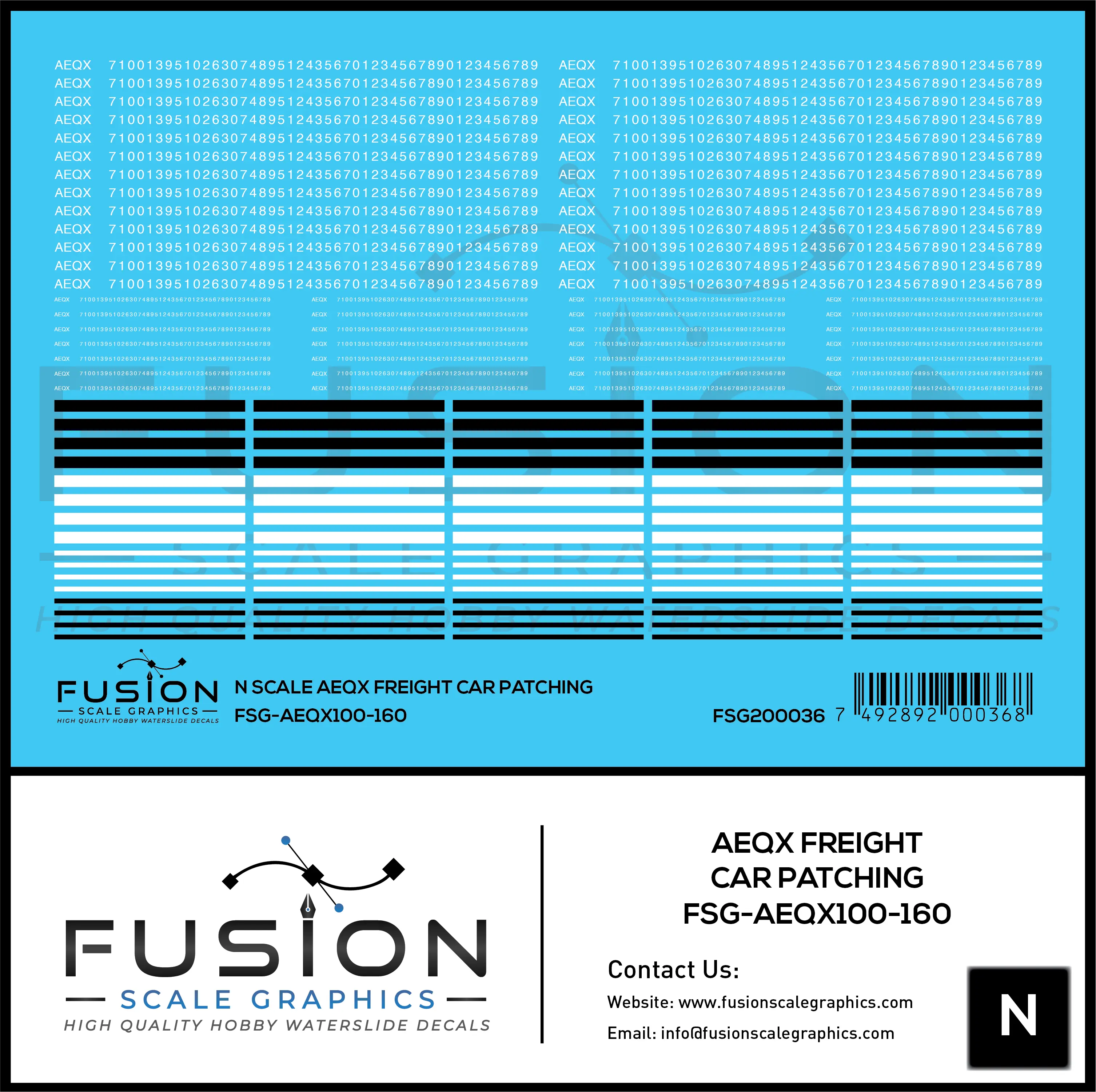 N Scale AEQX Freight Car Patching Decal Set Fusion Scale Graphics