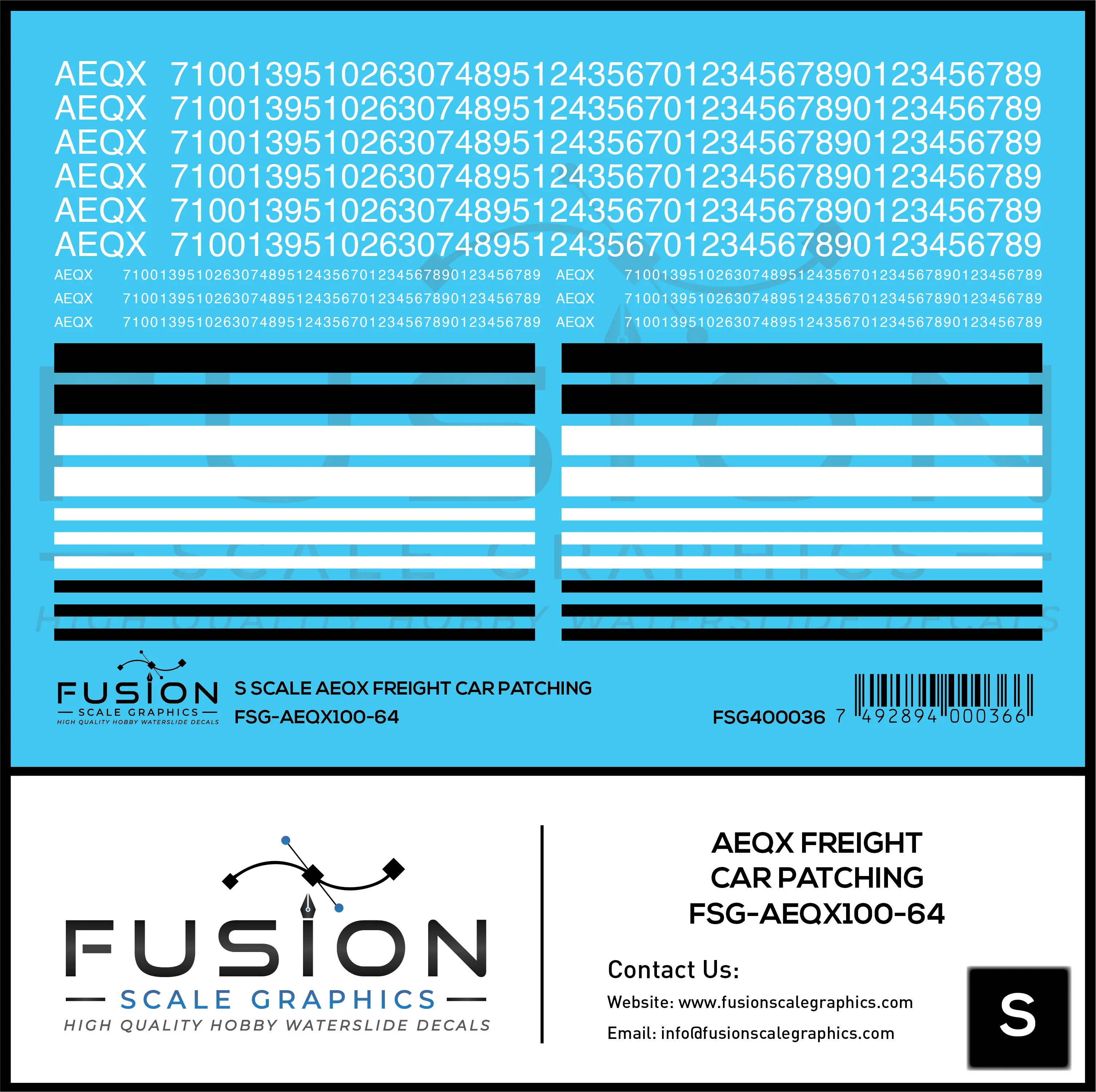 S Scale AEQX Freight Car Patching Decal Set Fusion Scale Graphics