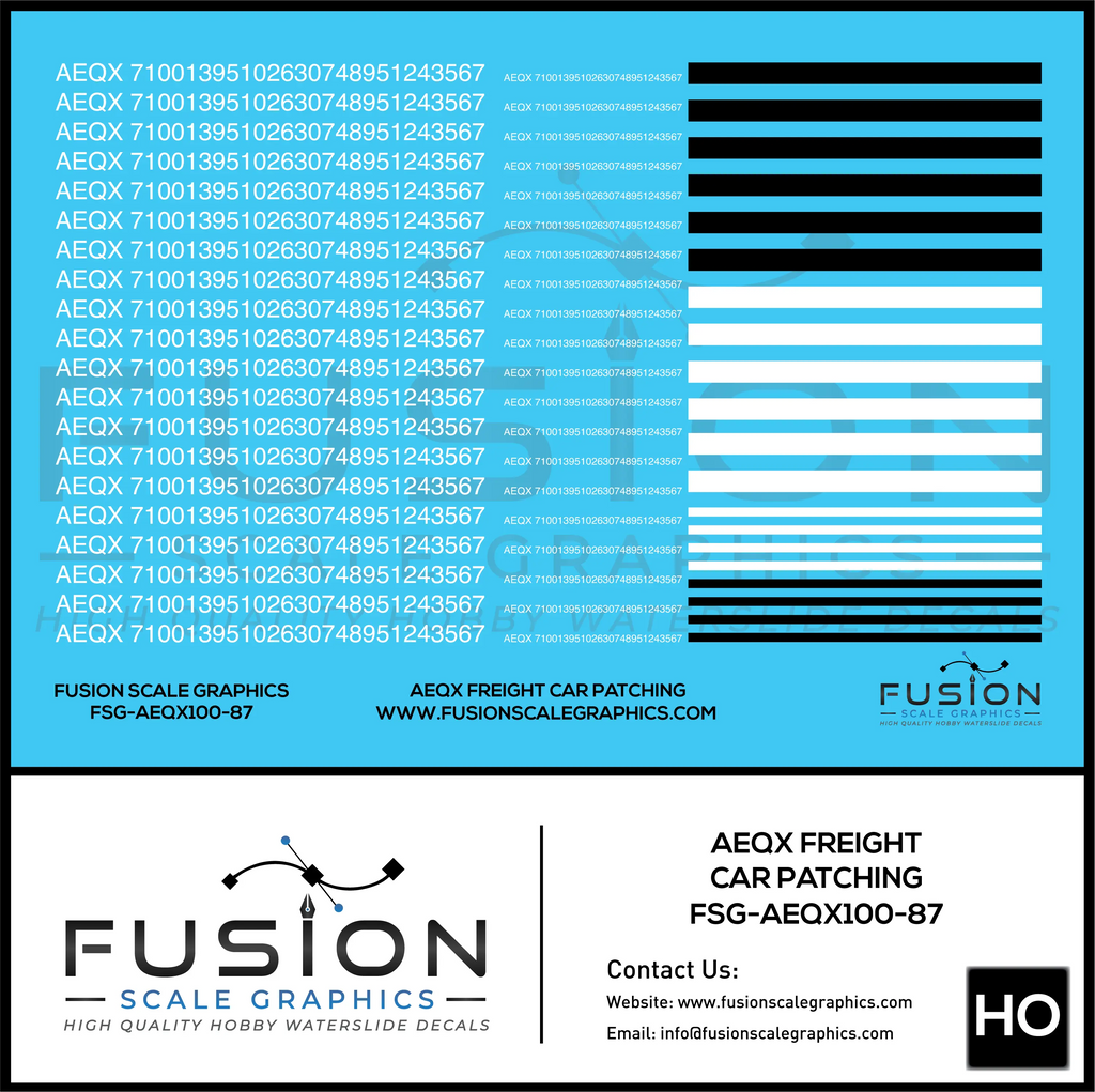HO Scale AEQX Freight Car Patching Decal Set Fusion Scale Graphics