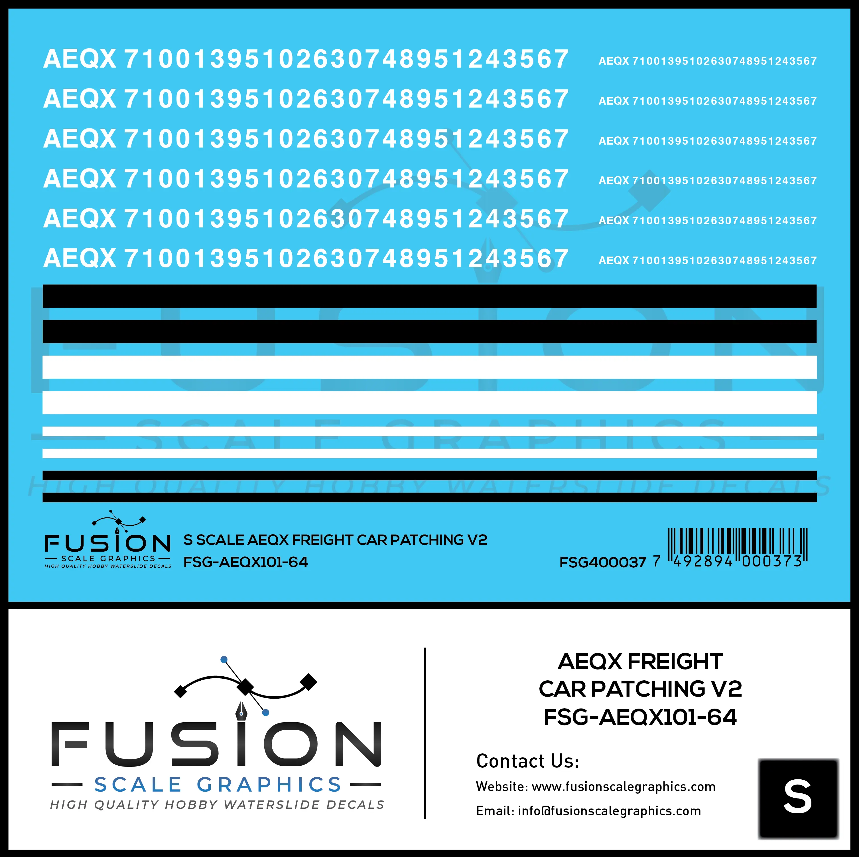 S Scale AEQX Freight Car Patching Decal Set V2 Fusion Scale Graphics