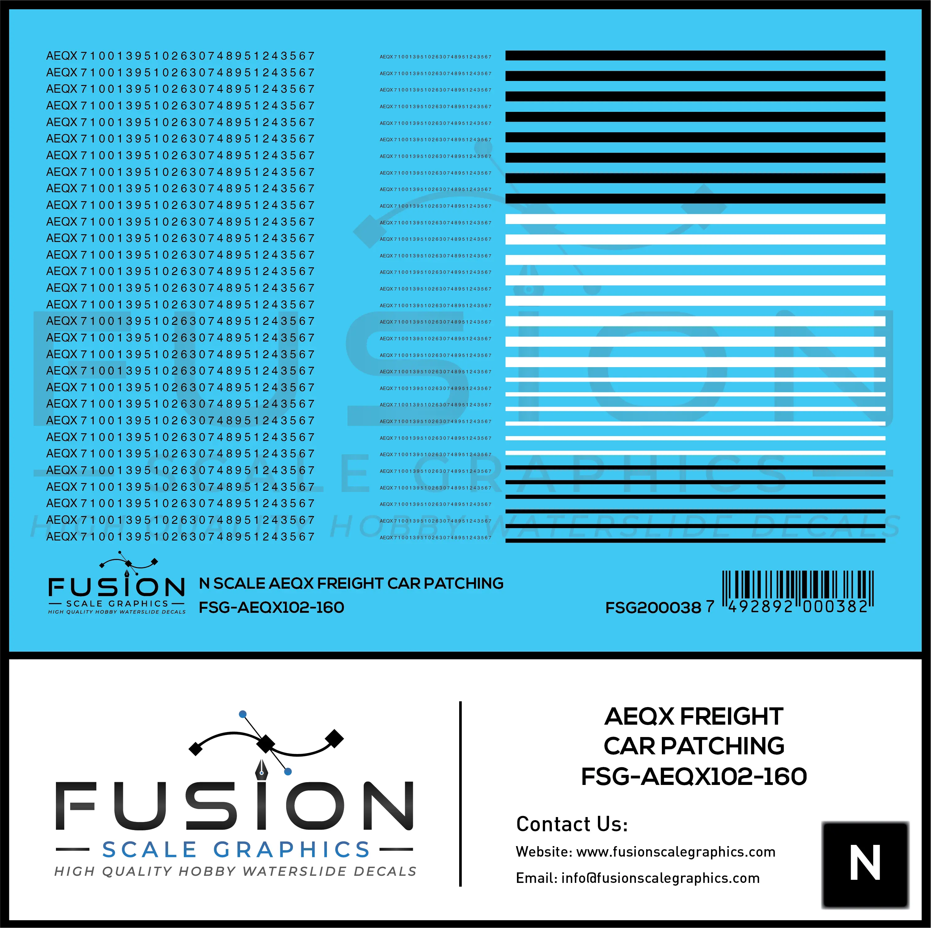 N Scale AEQX Black Freight Car Patching Decal Set Fusion Scale Graphics