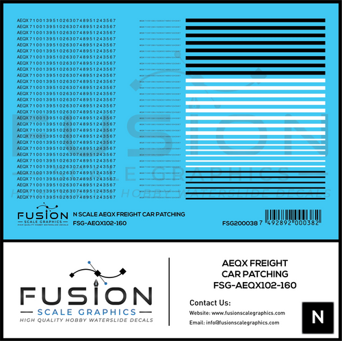 N Scale AEQX Black Freight Car Patching Decal Set Fusion Scale Graphics