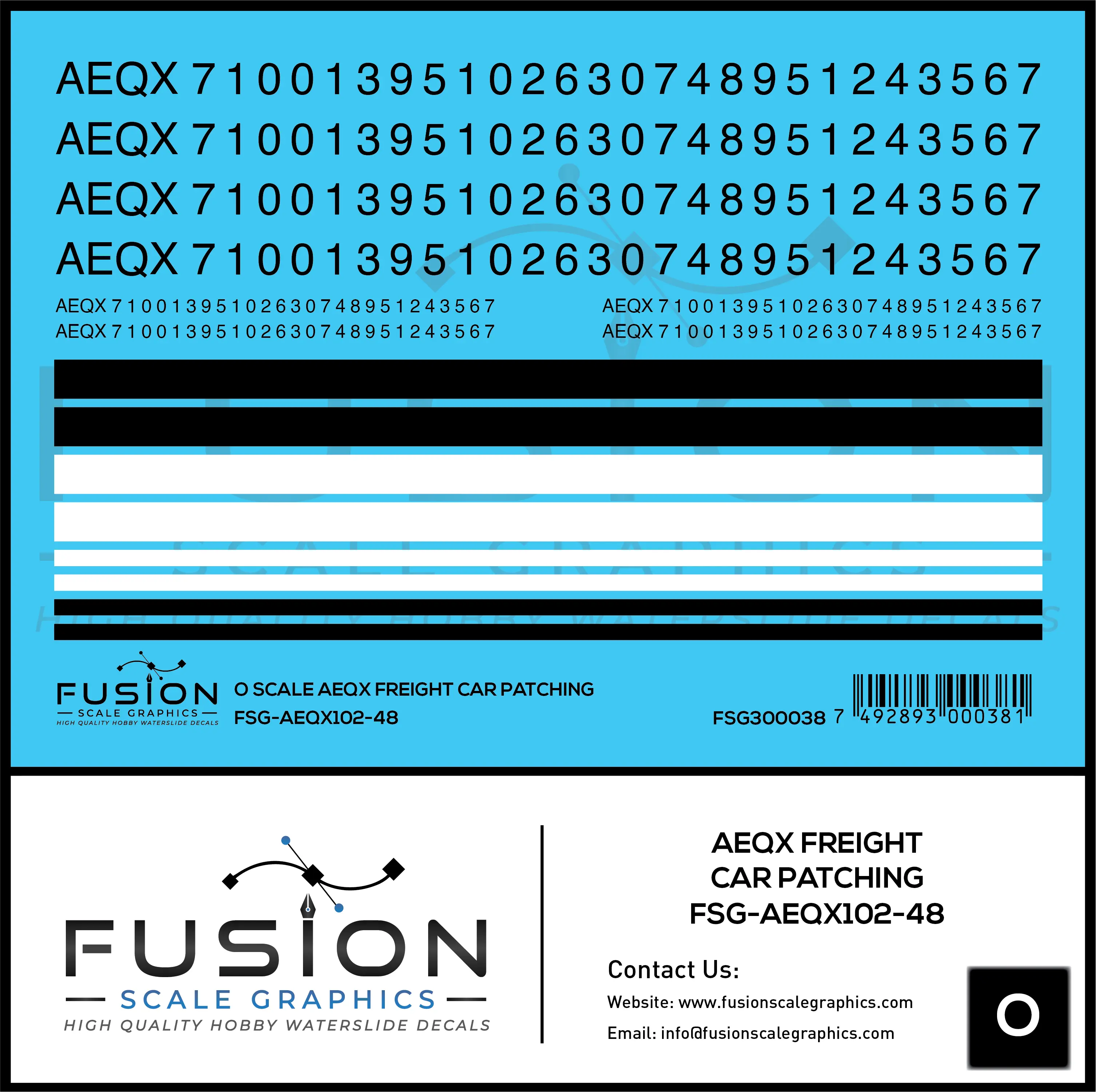 O Scale AEQX Black Freight Car Patching Decal Set Fusion Scale Graphics