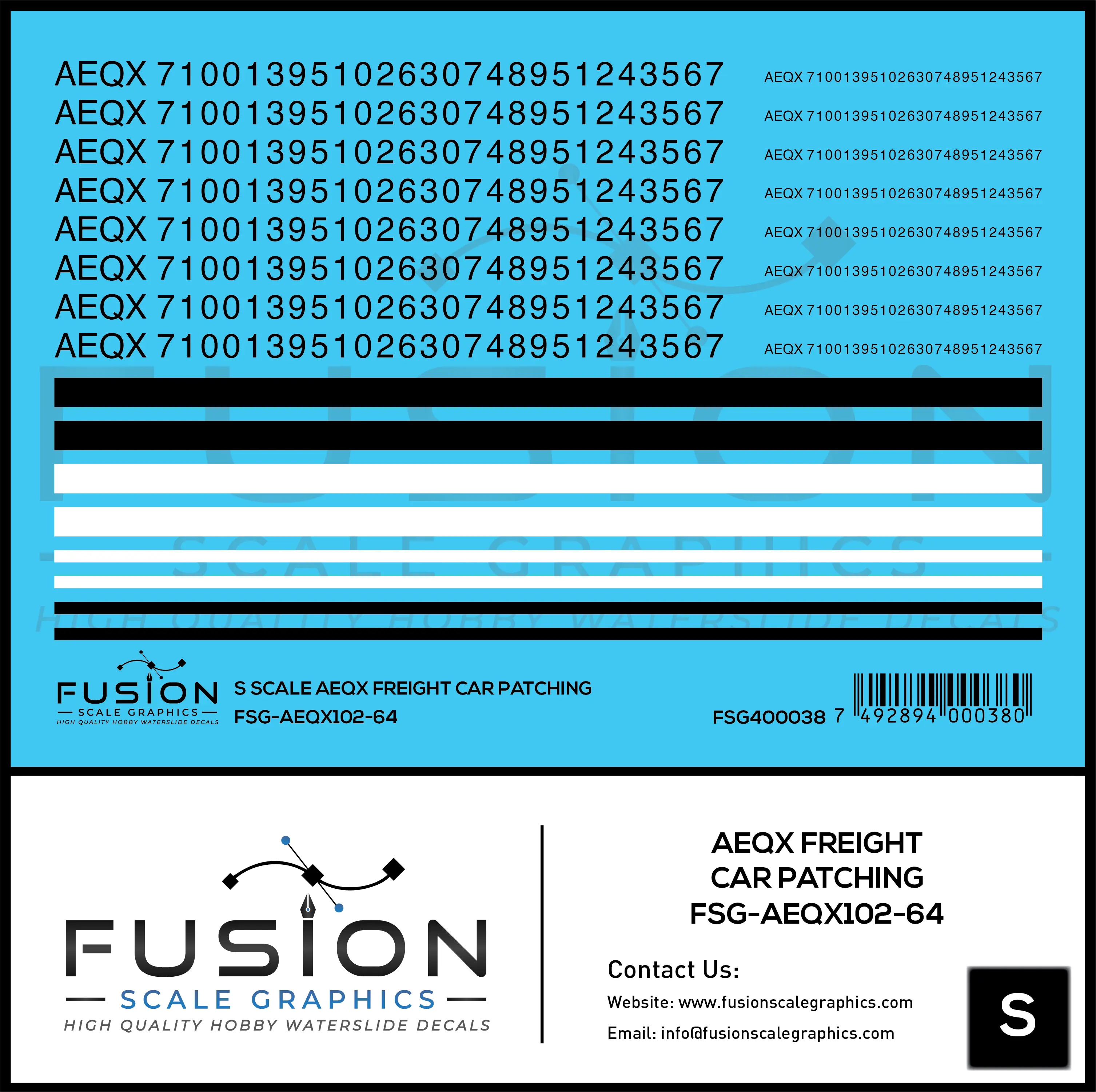 S Scale AEQX Black Freight Car Patching Decal Set Fusion Scale Graphics