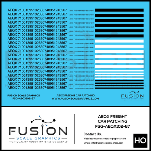 HO Scale AEQX Black Freight Car Patching Decal Set Fusion Scale Graphics