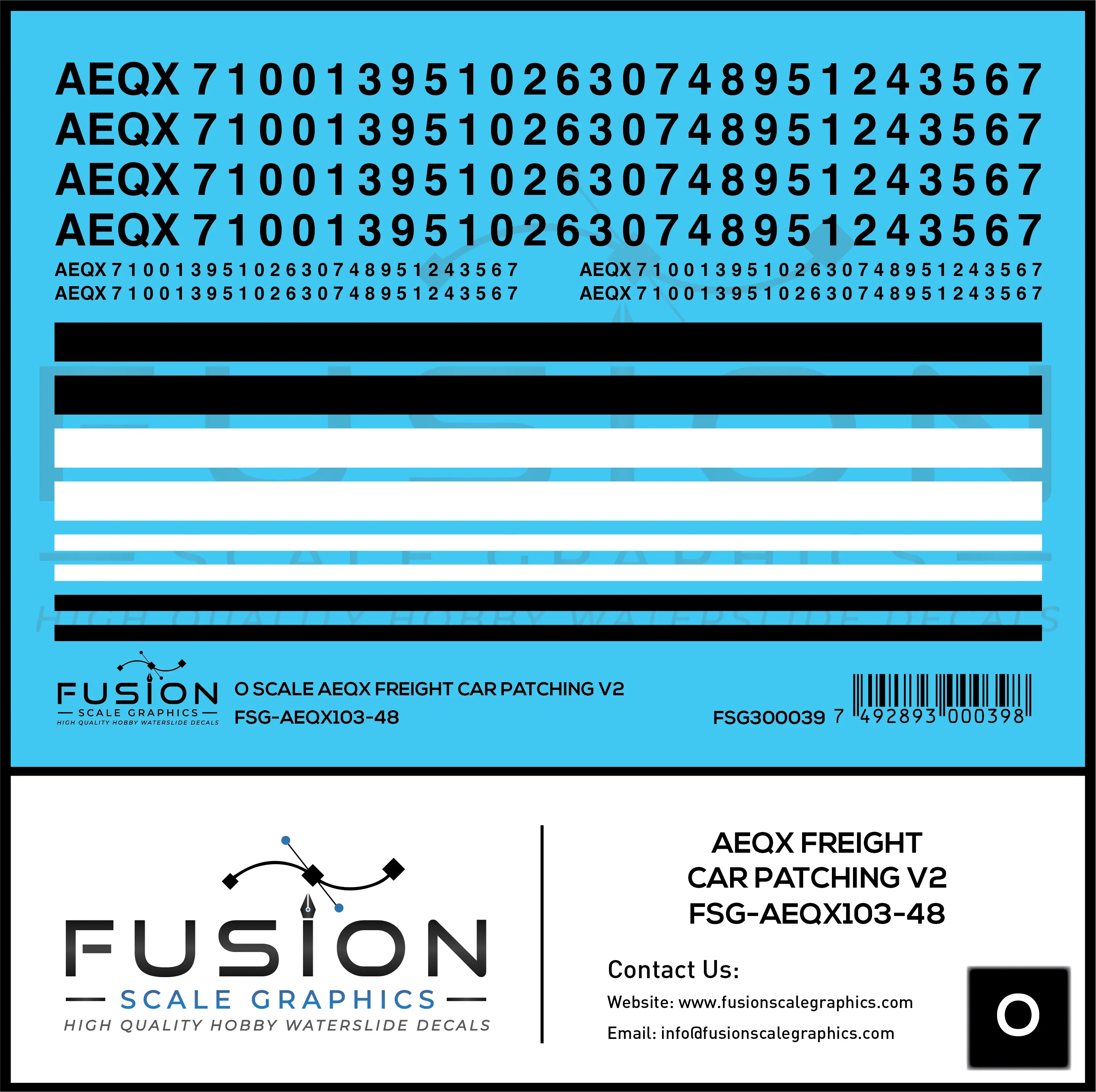 O Scale AEQX Black Freight Car Patching Decal Set V2 Fusion Scale Graphics