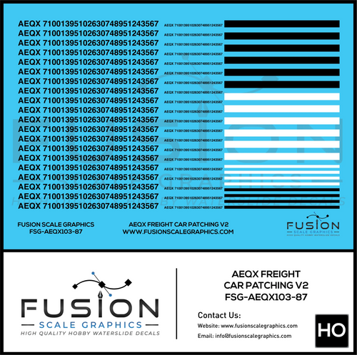 HO Scale AEQX Black Freight Car Patching Decal Set V2 Fusion Scale Graphics
