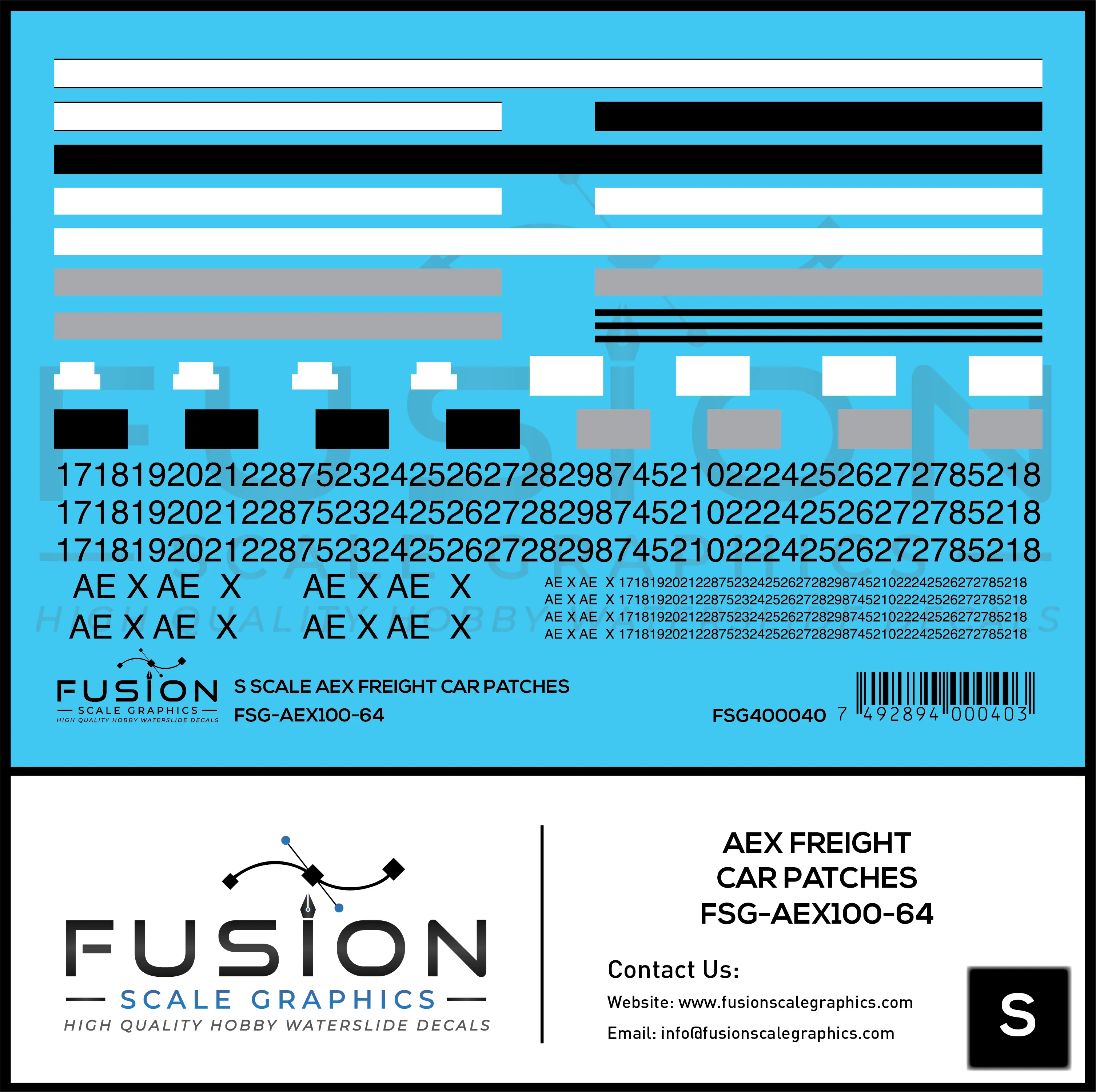 S Scale AEX Freight Car Patches Decal Set Fusion Scale Graphics