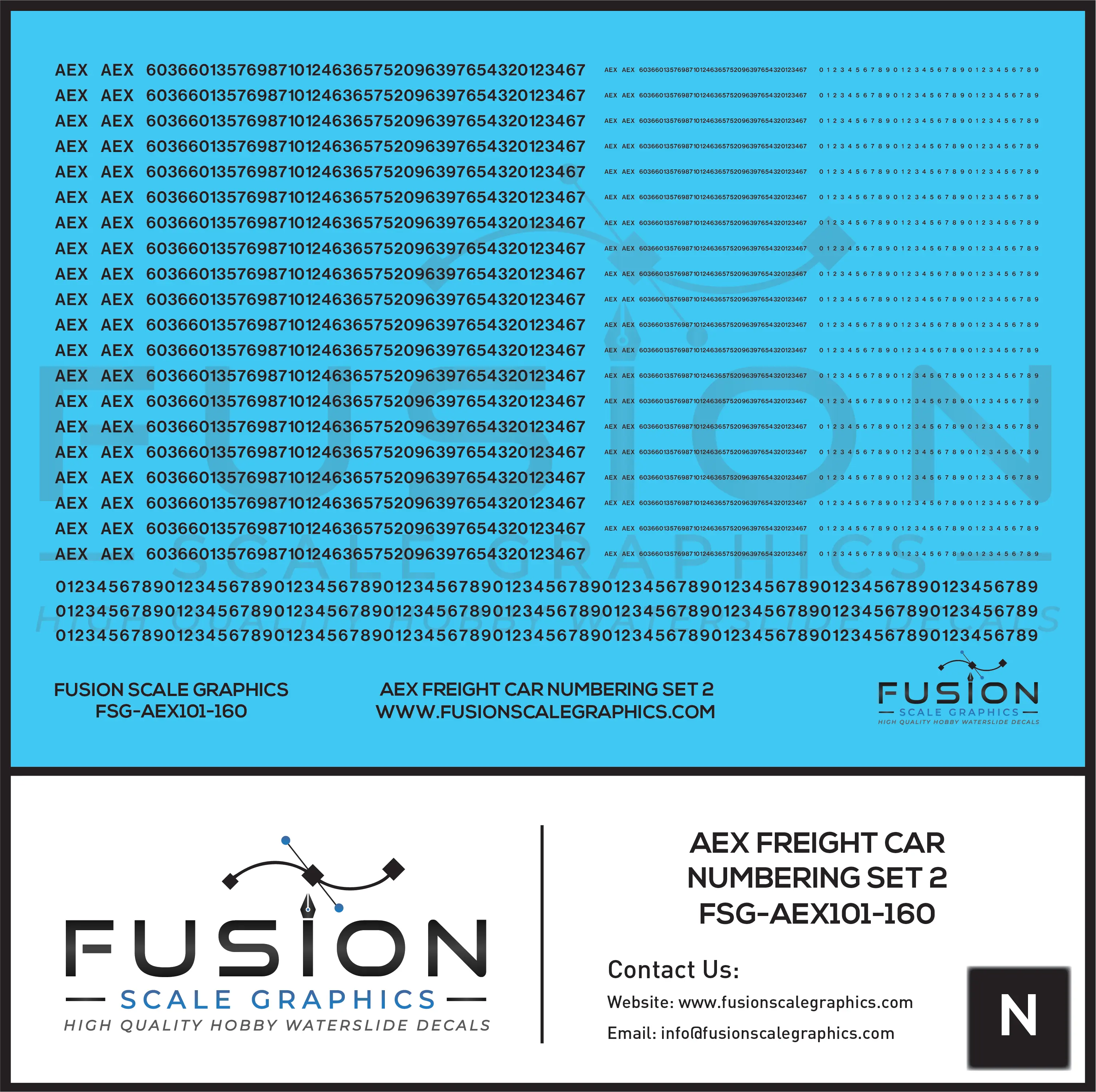 N Scale AEX Freight Car Patch Decal Set Font 1 Black Fusion Scale Graphics
