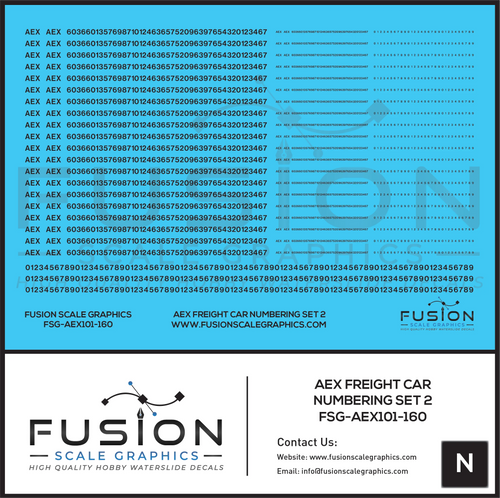 N Scale AEX Freight Car Patch Decal Set Font 1 Black Fusion Scale Graphics