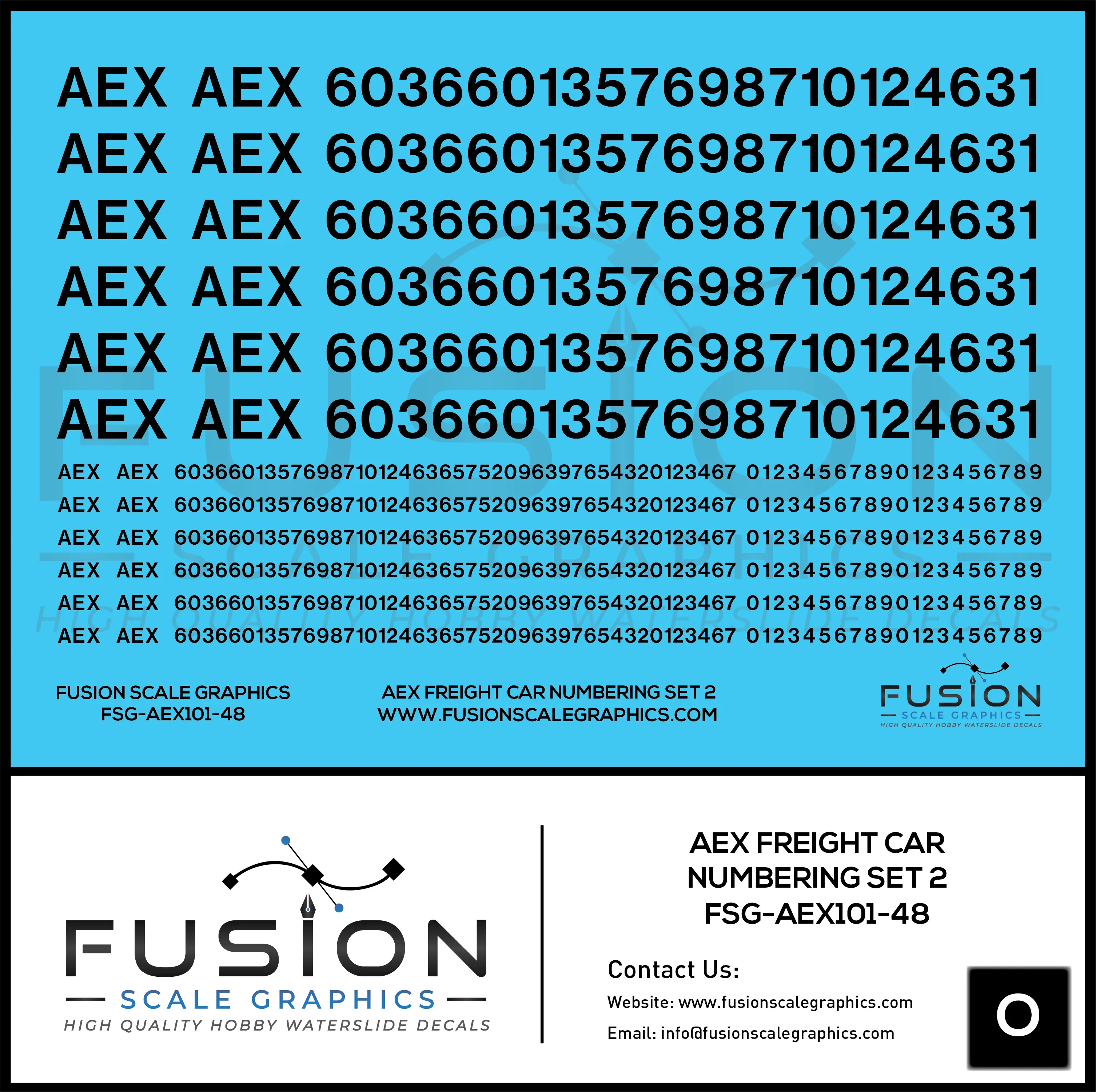 O Scale AEX Freight Car Patch Decal Set Font 1 Black Fusion Scale Graphics