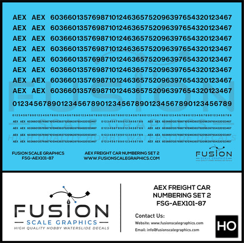 HO Scale AEX Freight Car Patch Decal Set Font 1 Black Fusion Scale Graphics