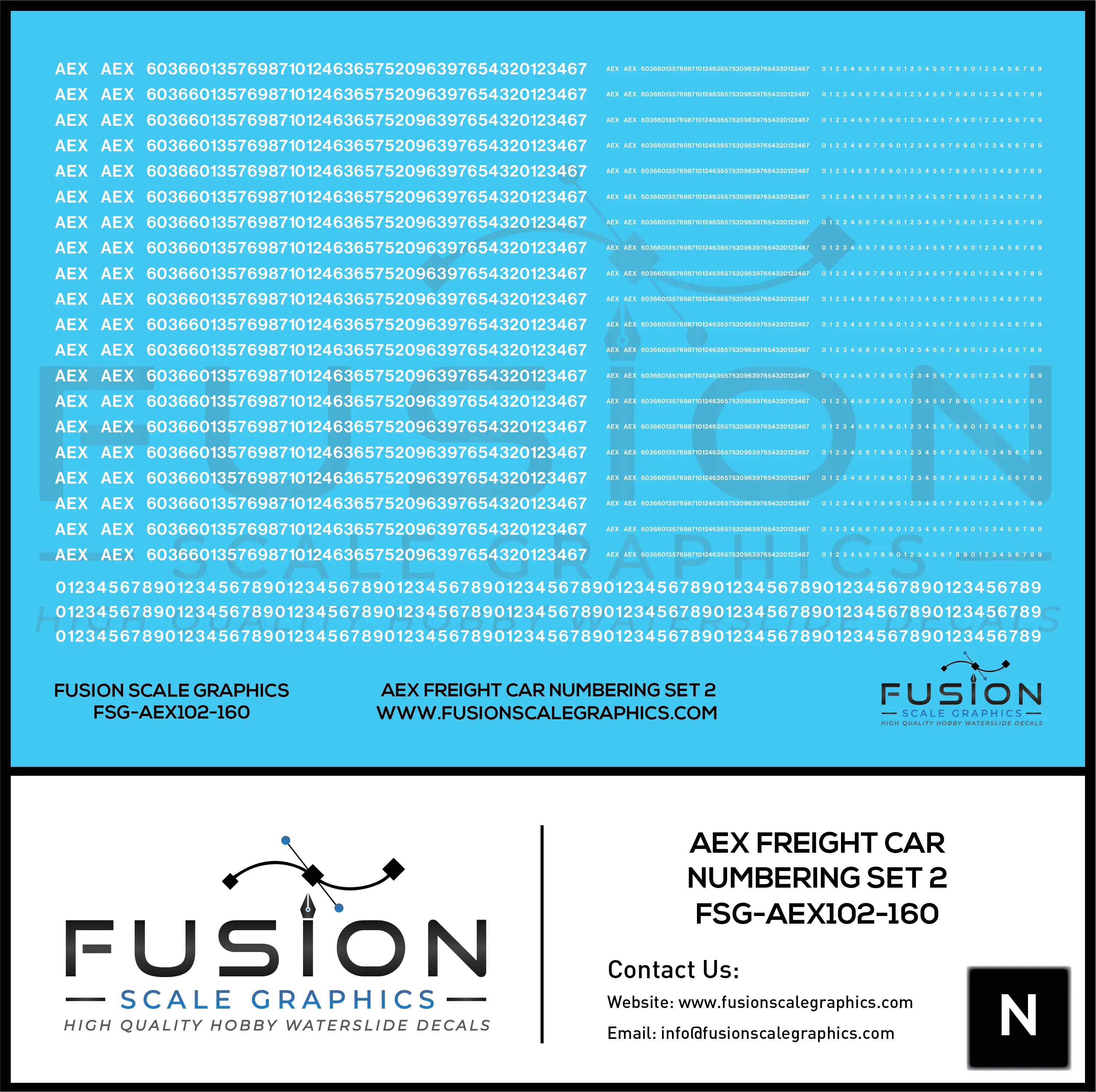 N Scale AEX Freight Car Patch Decal Set Font 1 White Fusion Scale Graphics