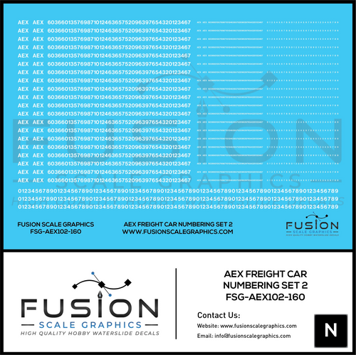 N Scale AEX Freight Car Patch Decal Set Font 1 White Fusion Scale Graphics