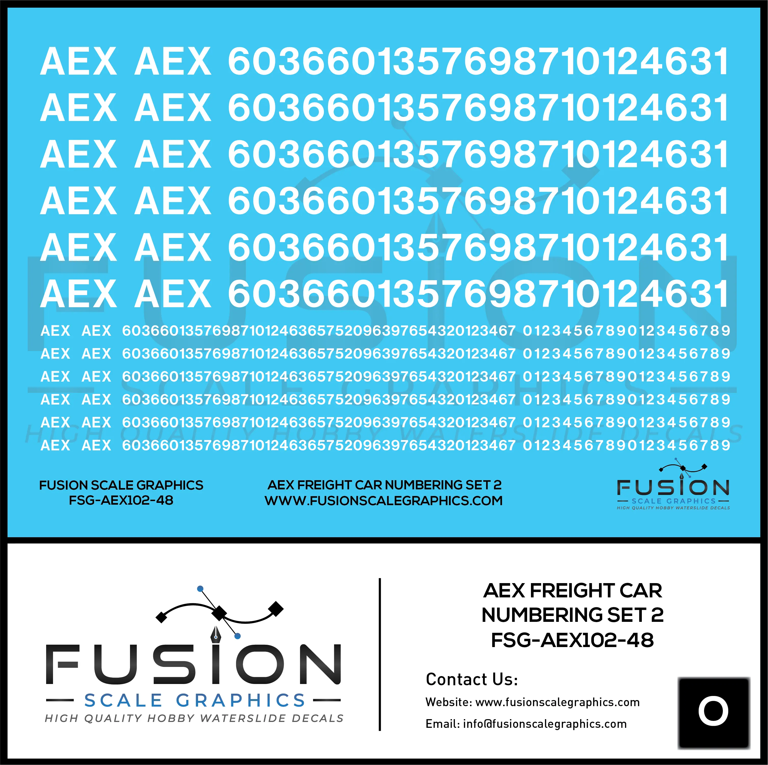 O Scale AEX Freight Car Patch Decal Set Font 1 White Fusion Scale Graphics
