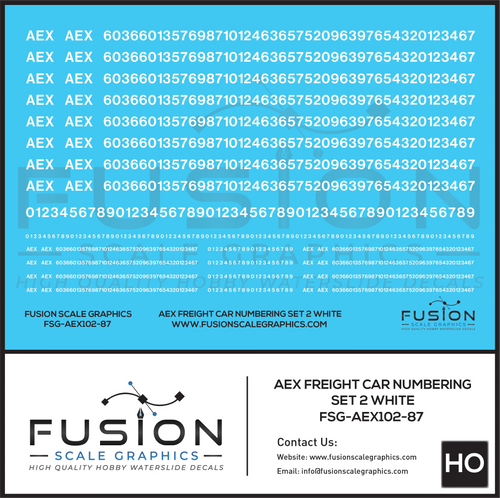 HO Scale AEX Reight Car Patch Decal Set 2 White Lettering Fusion Scale Graphics