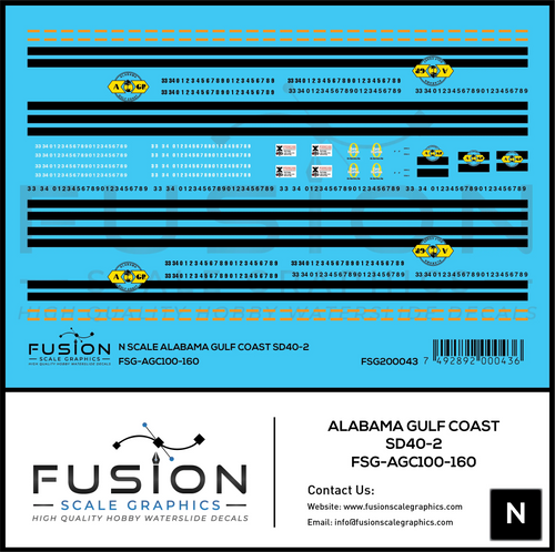N Scale Alabama Gulf Coast SD40-2 Locomotive Decal Set Fusion Scale Graphics