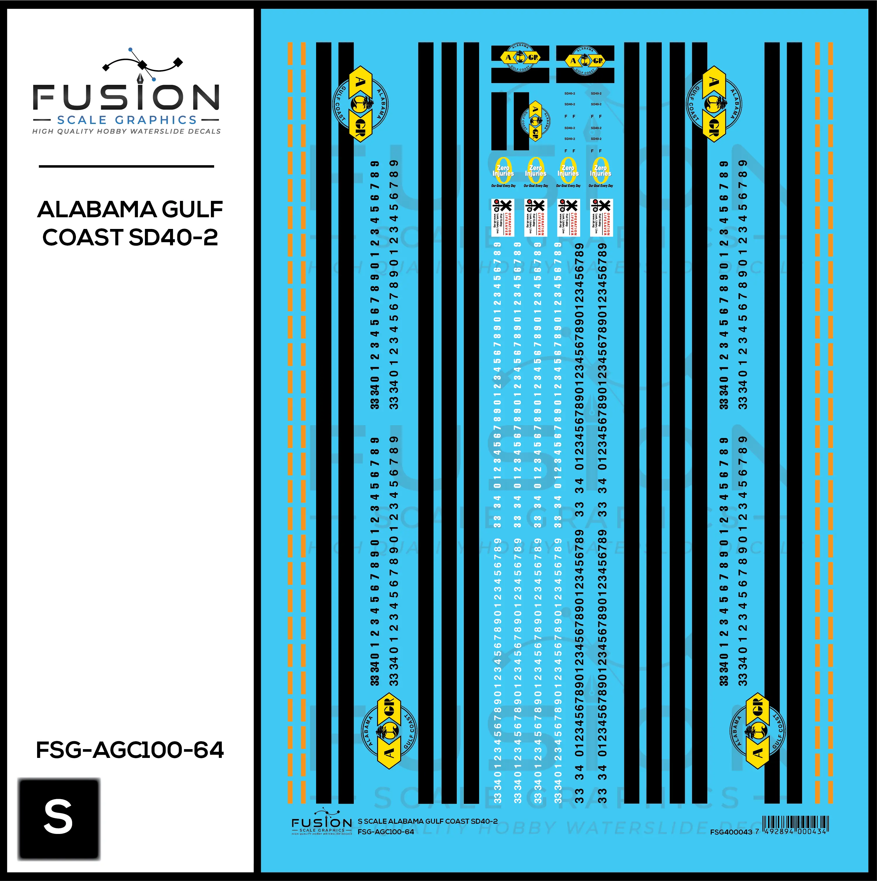 S Scale Alabama Gulf Coast EMD SD40-2 Locomotive Decal Set Fusion Scale Graphics