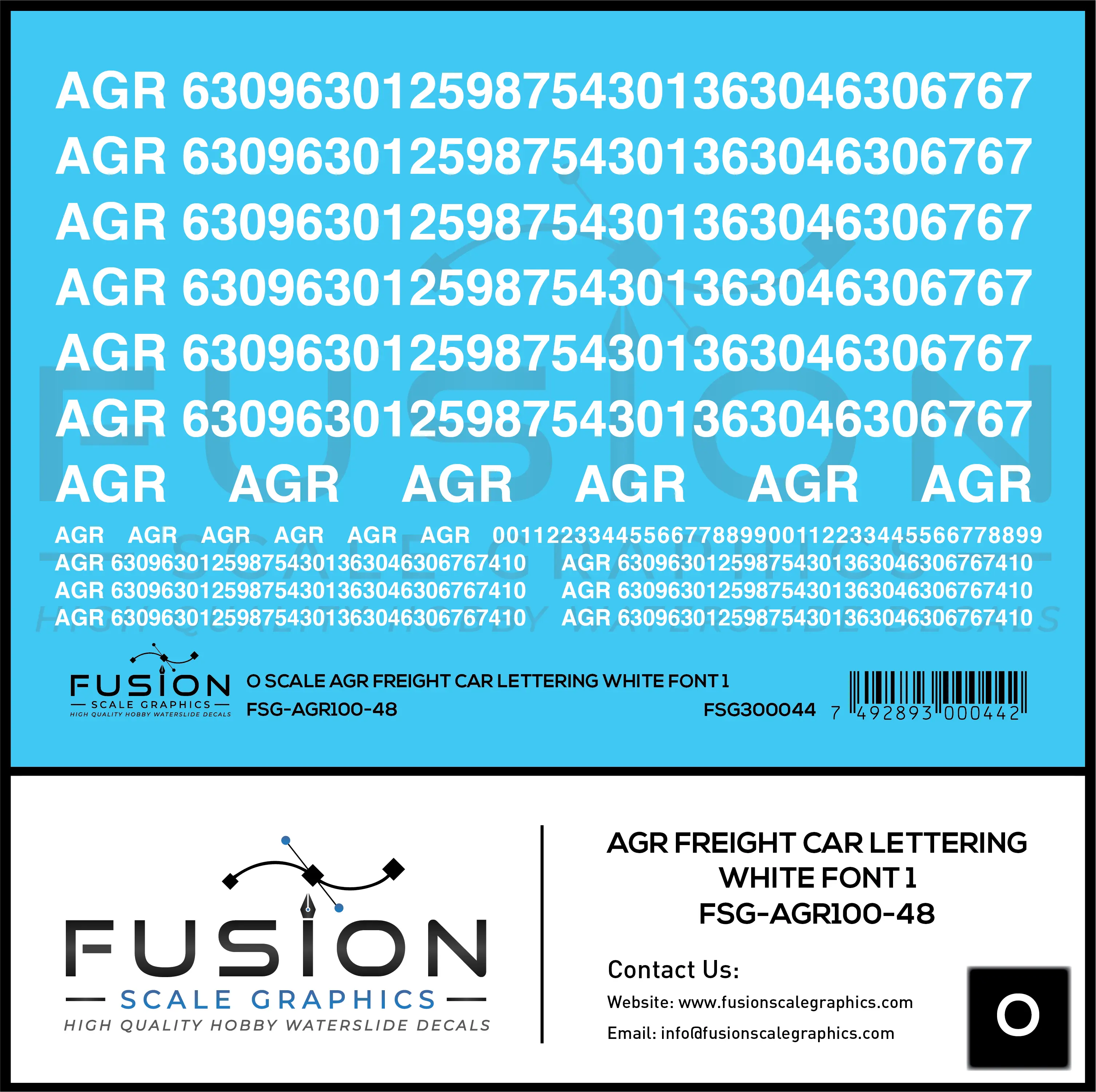 O Scale AGR Freight Car Lettering Font 1 Decal Set Fusion Scale Graphics