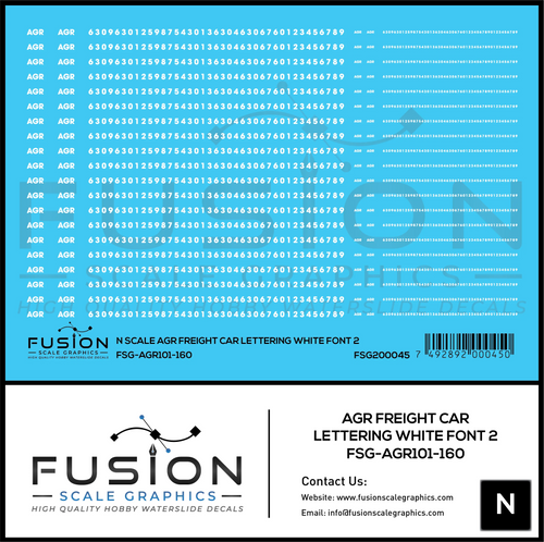 N Scale AGR Freight Car Lettering White Font 2 Decal Set Fusion Scale Graphics