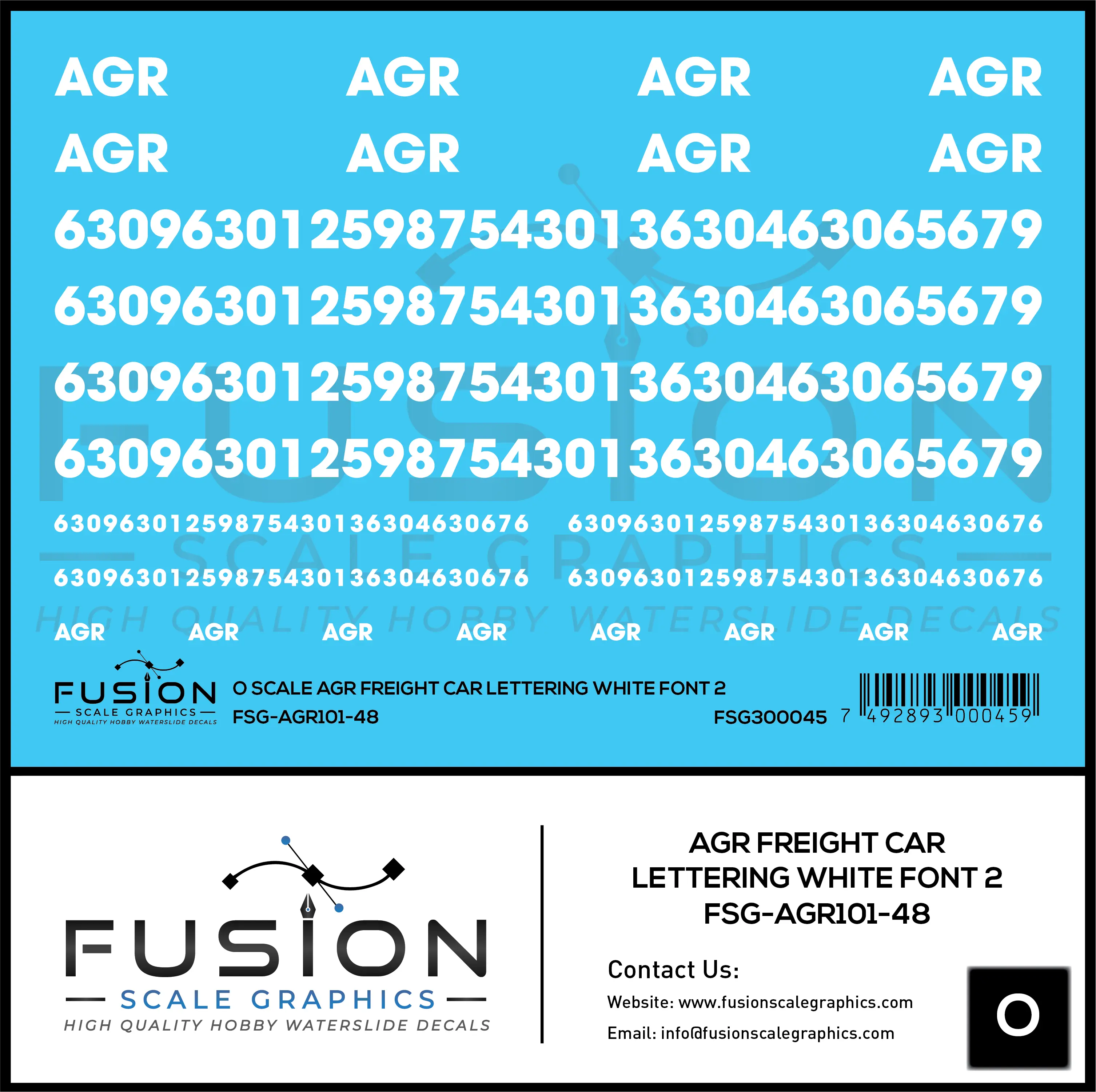 O Scale AGR Freight Car Lettering White Font 2 Decal Set Fusion Scale Graphics