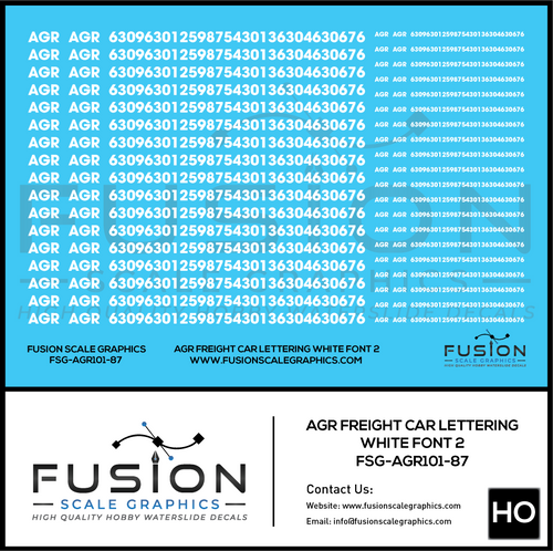 HO Scale AGR White Freight Car Lettering Decal Set Font 2 Fusion Scale Graphics