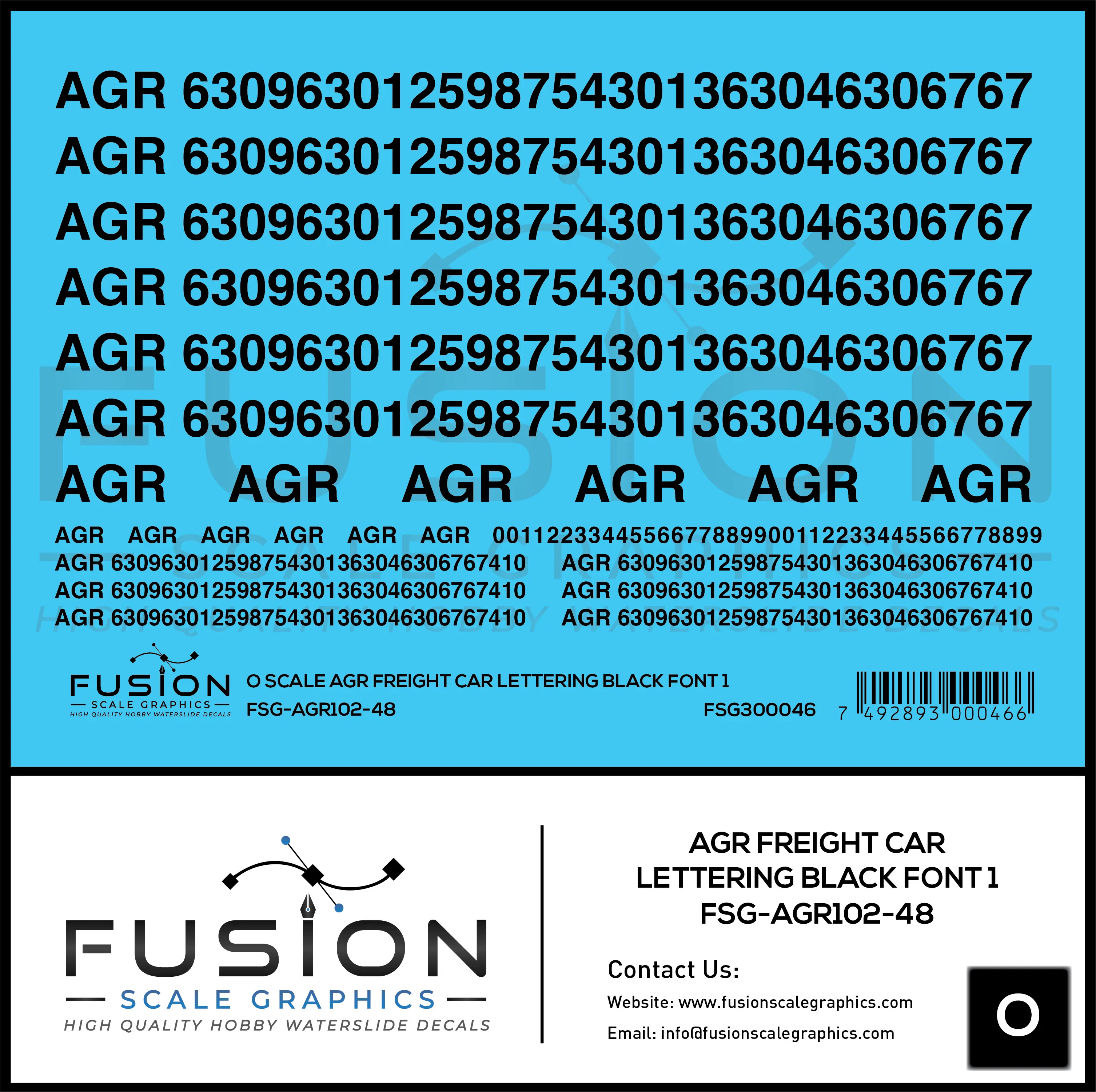O Scale AGR Freight Car Lettering Black Font 1 Decal Set Fusion Scale Graphics