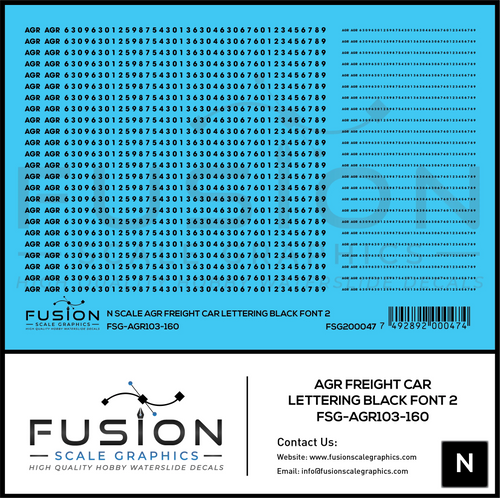 N Scale AGR Black Freight Car Lettering Decal Set Font 2 - Front Range Hobbies