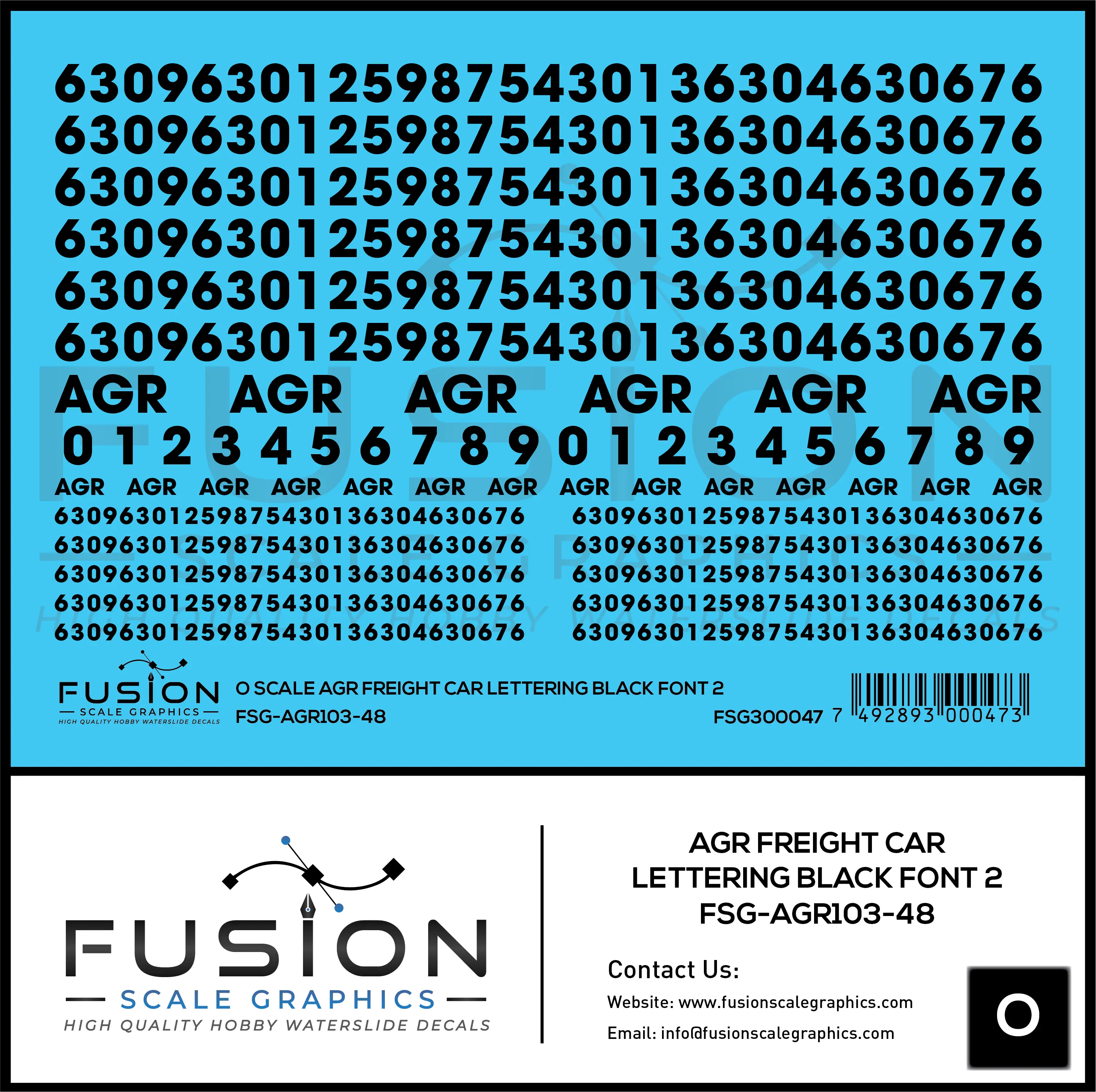 O Scale AGR Black Freight Car Lettering Decal Set Font 2 Fusion Scale Graphics
