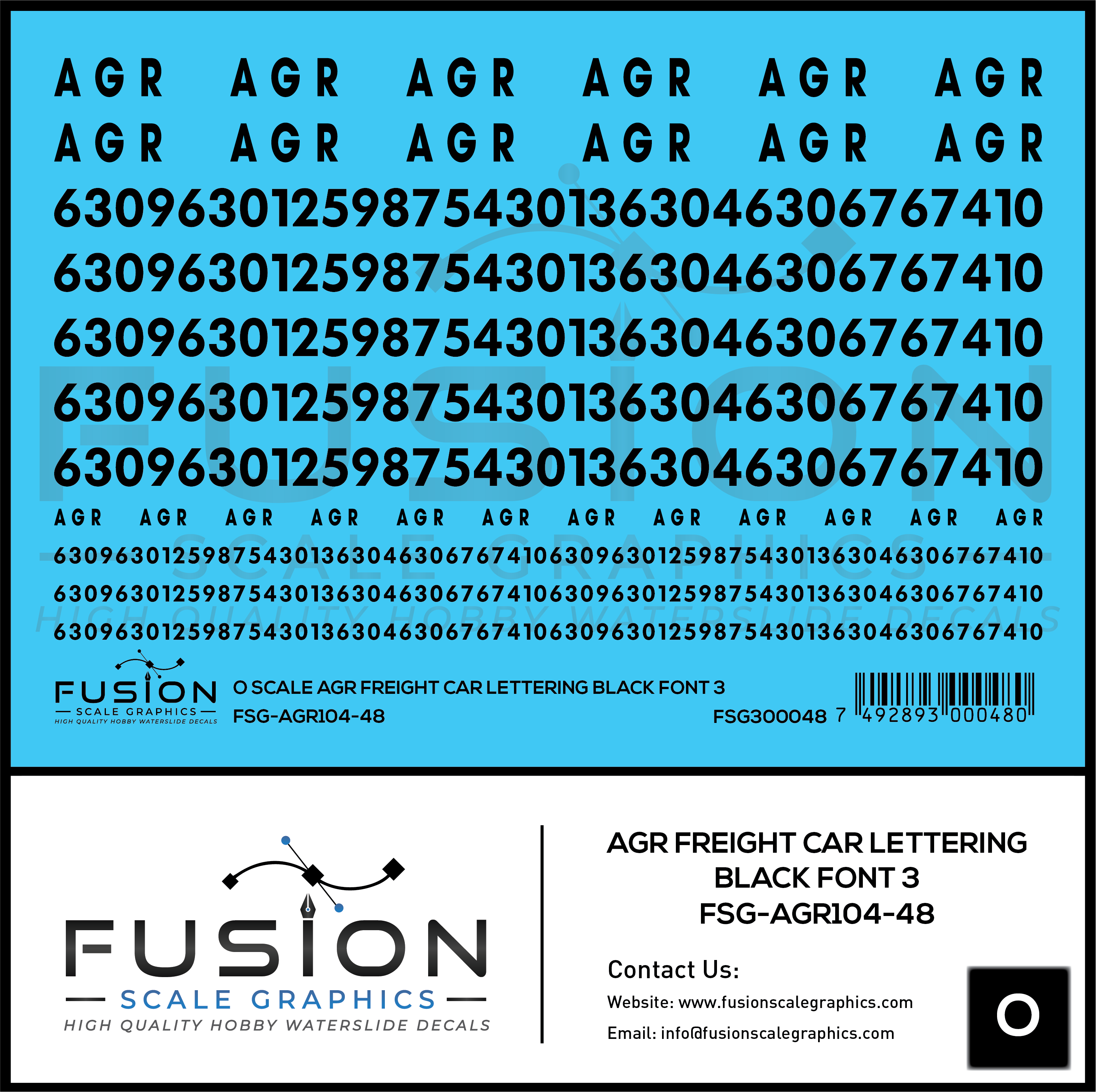 O Scale AGR Freight Car Black Freight Car Lettering Font 3 Decal Set