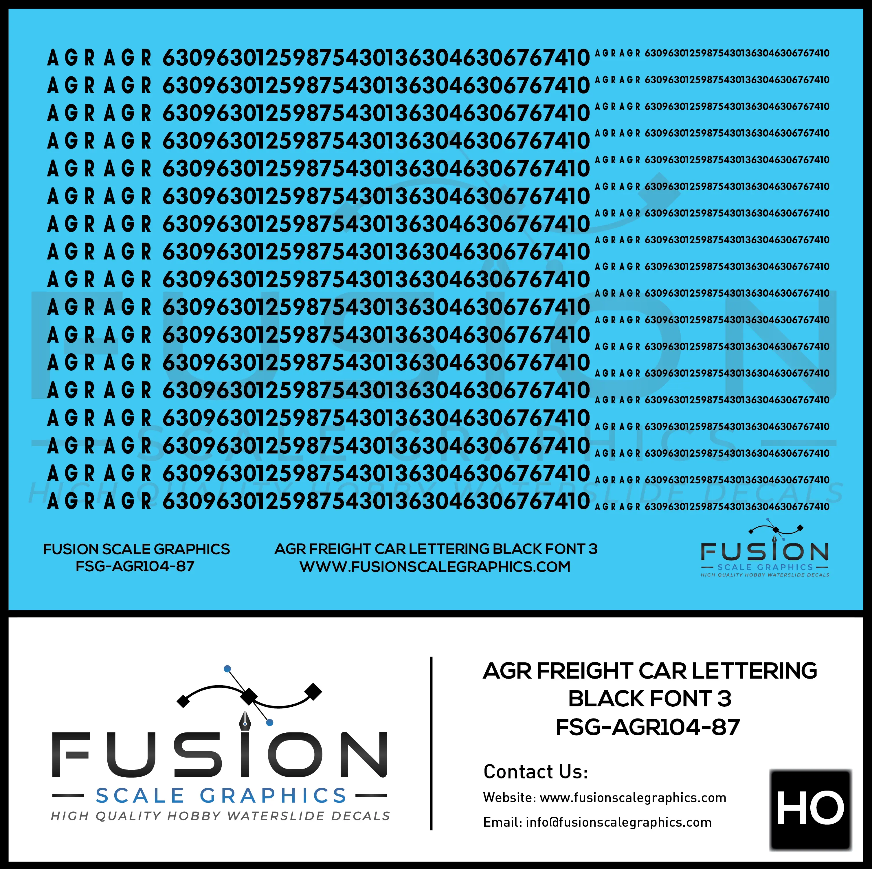HO Scale AGR Freight Car Patching Set Black Font Version 3 Fusion Scale Graphics