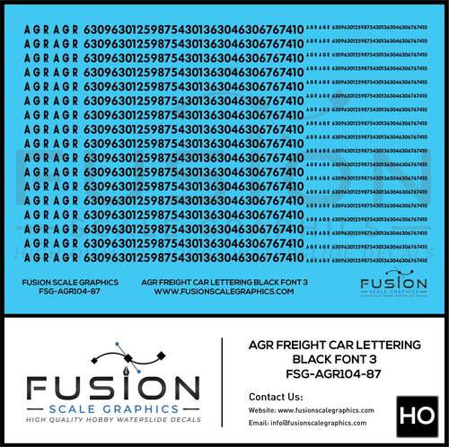 HO Scale AGR Freight Car Patching Set Black Font Version 3 Fusion Scale Graphics