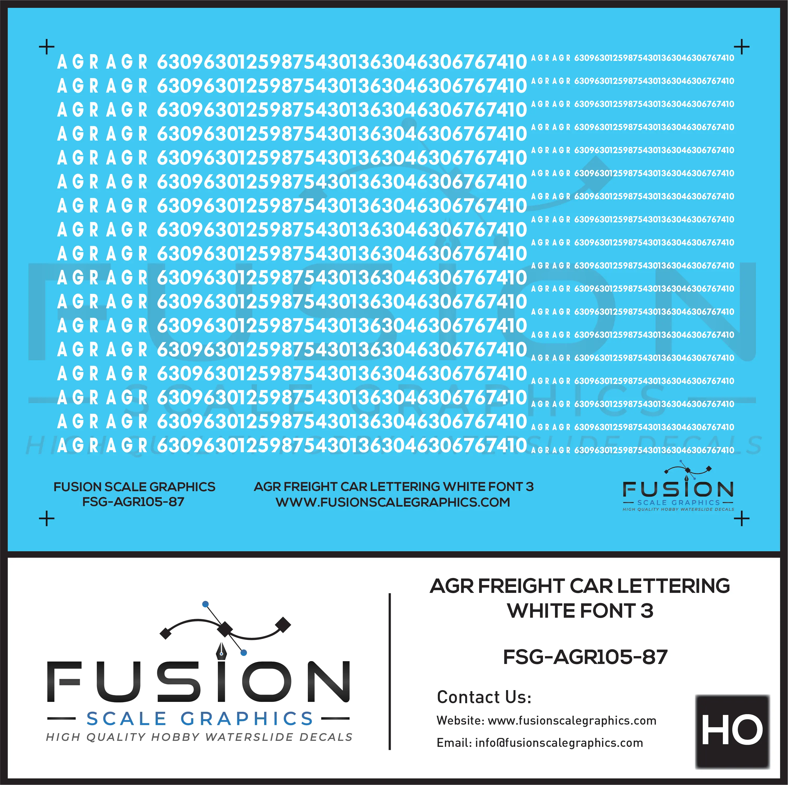 HO Scale AGR White Freight Car Lettering Decal Set Font 3 Fusion Scale Graphics