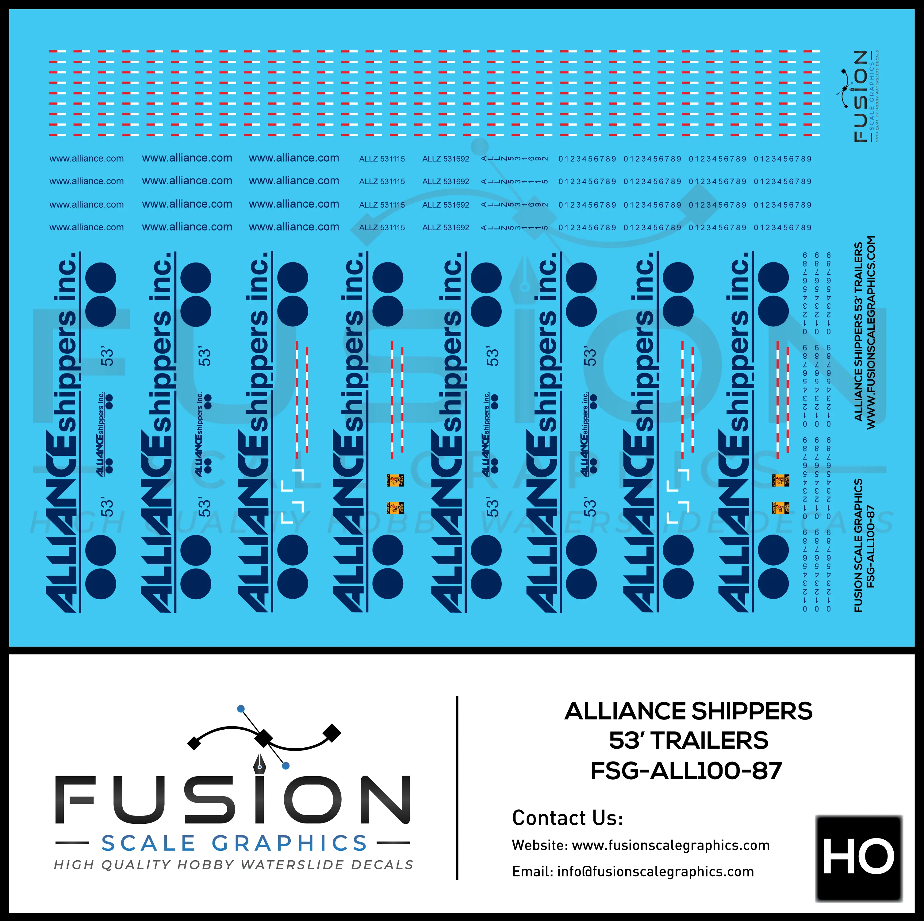 HO Scale Alliance Shippers 53' Trailers Decal Set Fusion Scale Graphics
