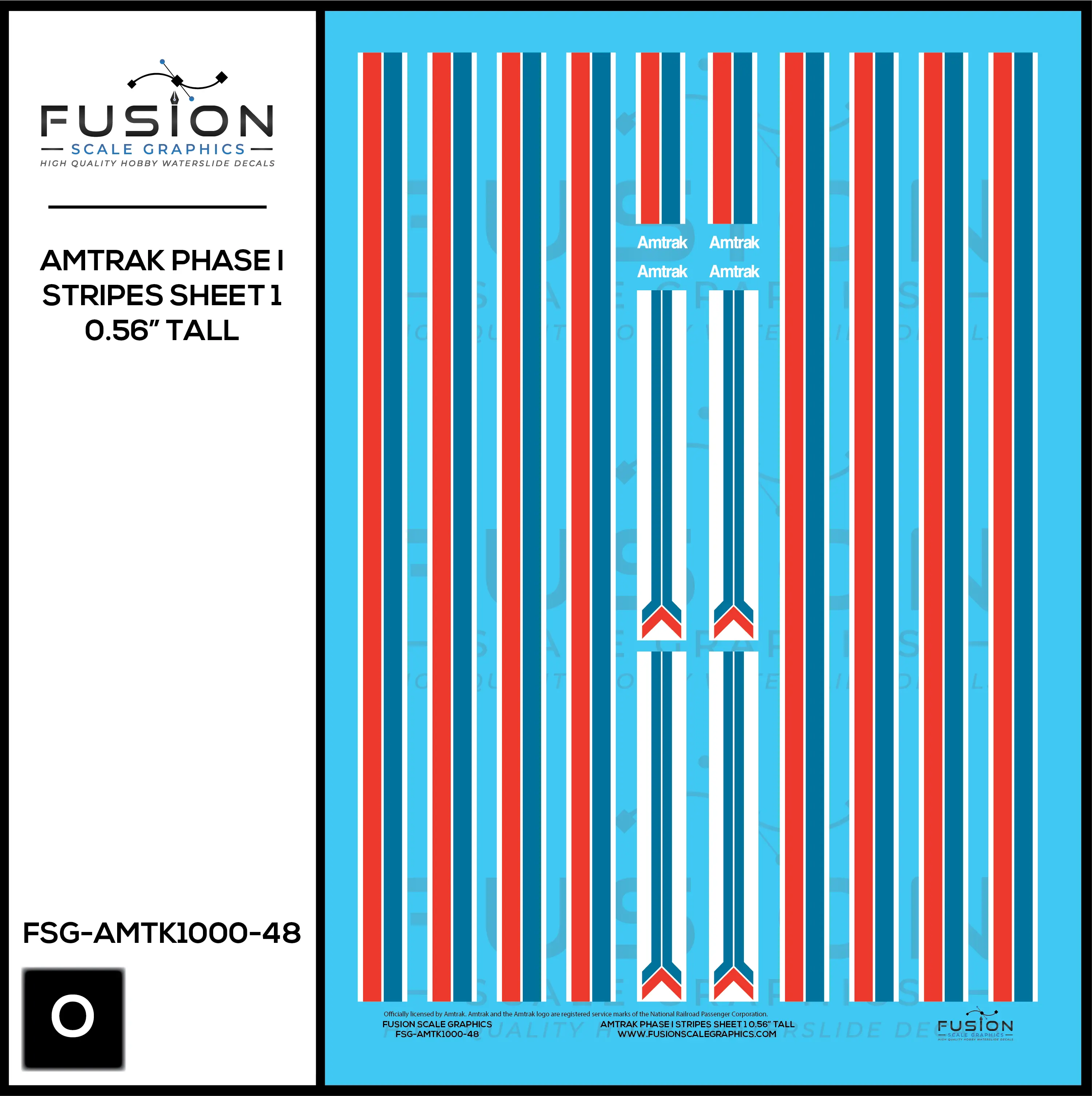 O Scale Amtrak Phase I Stripes Sheet 1 0.56” Tall Decal Set Fusion Scale Graphics