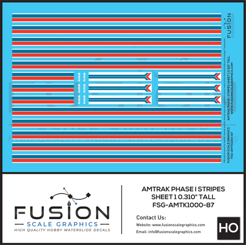 HO Scale Amtrak Phase I Stripes Sheet 1 0.310" Tall Decal Set Fusion Scale Graphics