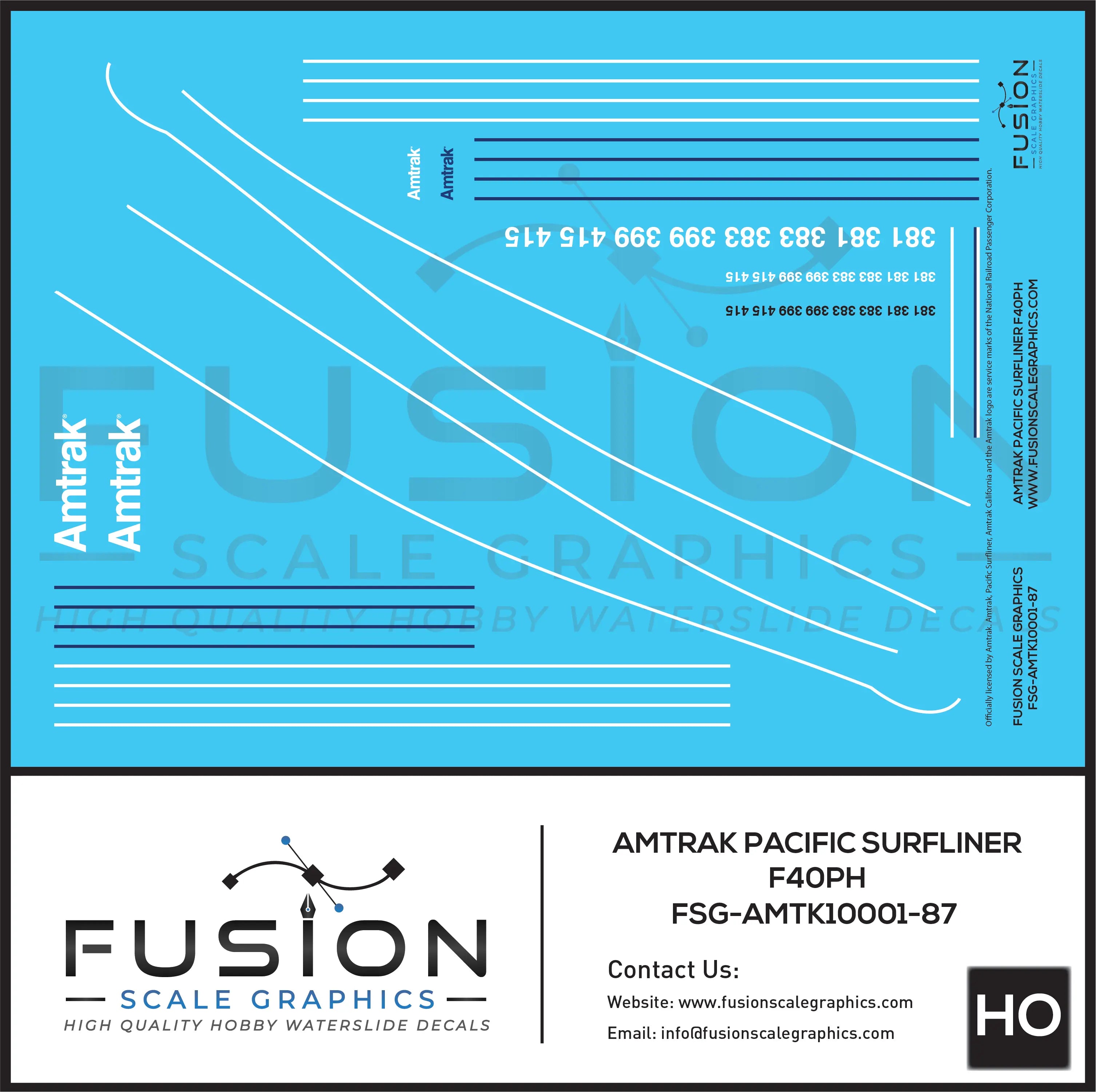 HO Scale Amtrak Pacific Surfliner F40PH Locomotive Decal Set Fusion Scale Graphics
