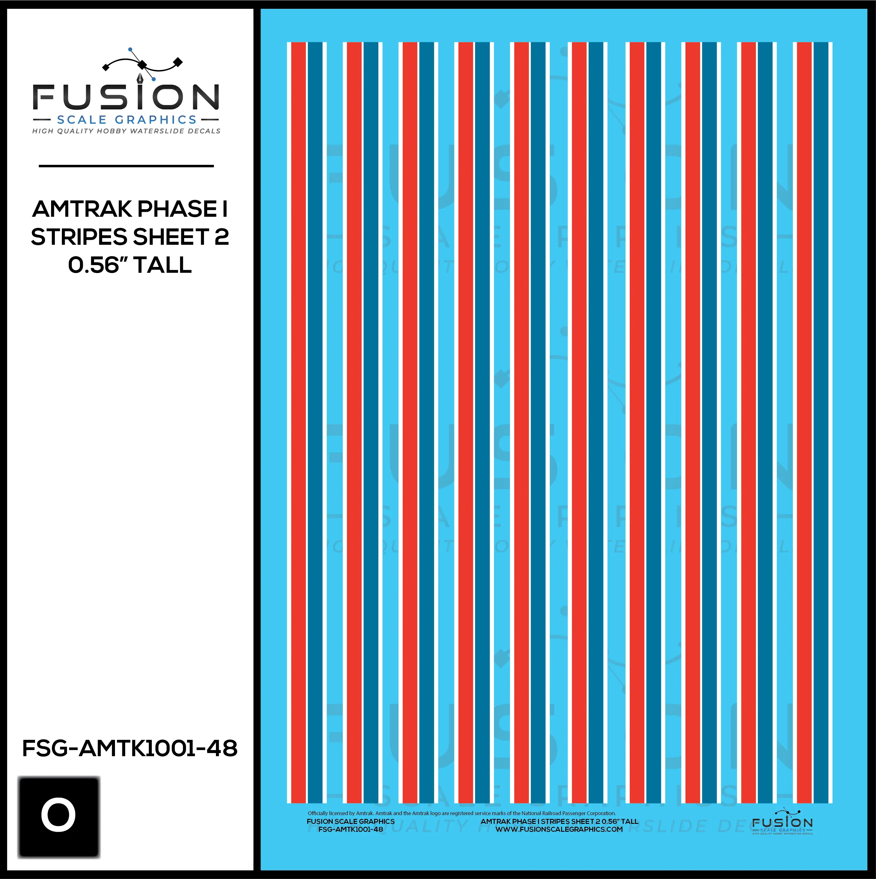 O Scale Amtrak Phase I Stripes Sheet 2 0.56” Tall Decal Set - Front Range Hobbies