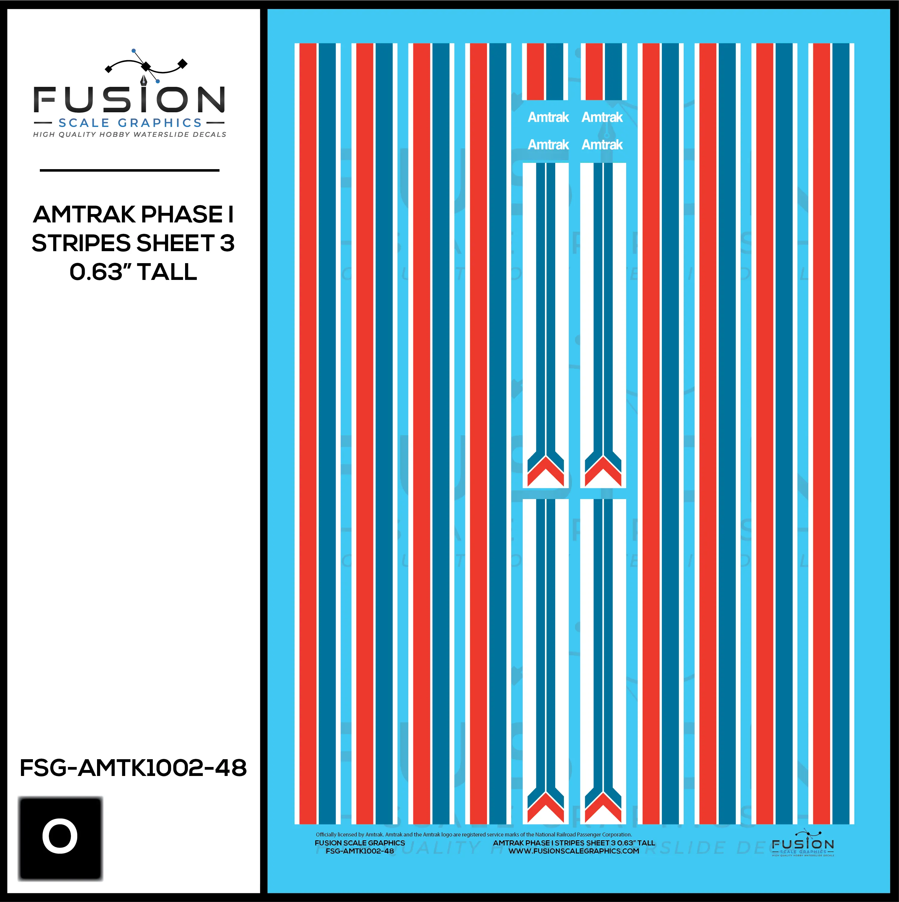 O Scale Amtrak Phase I Stripes Sheet 3 0.63” Tall Decal Set Fusion Scale Graphics