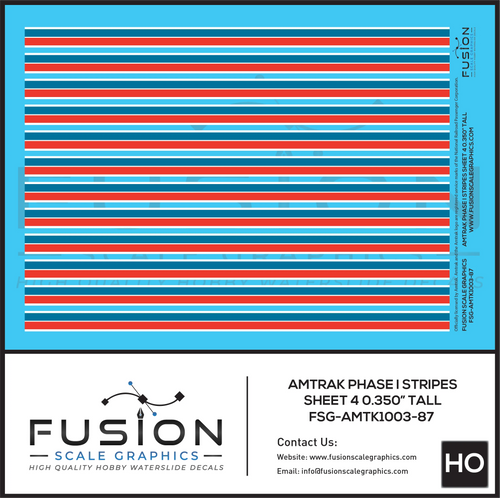 HO Scale Amtrak Phase I Stripes Sheet 4 0.350" Tall Decal Set - Front Range Hobbies