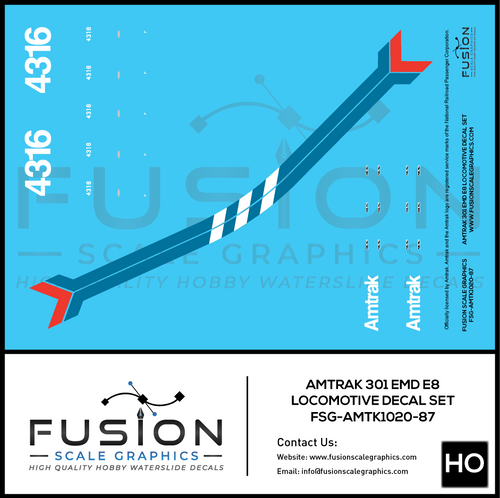HO Scale Amtrak 301 EMD E8 Locomotive Decal Set Fusion Scale Graphics
