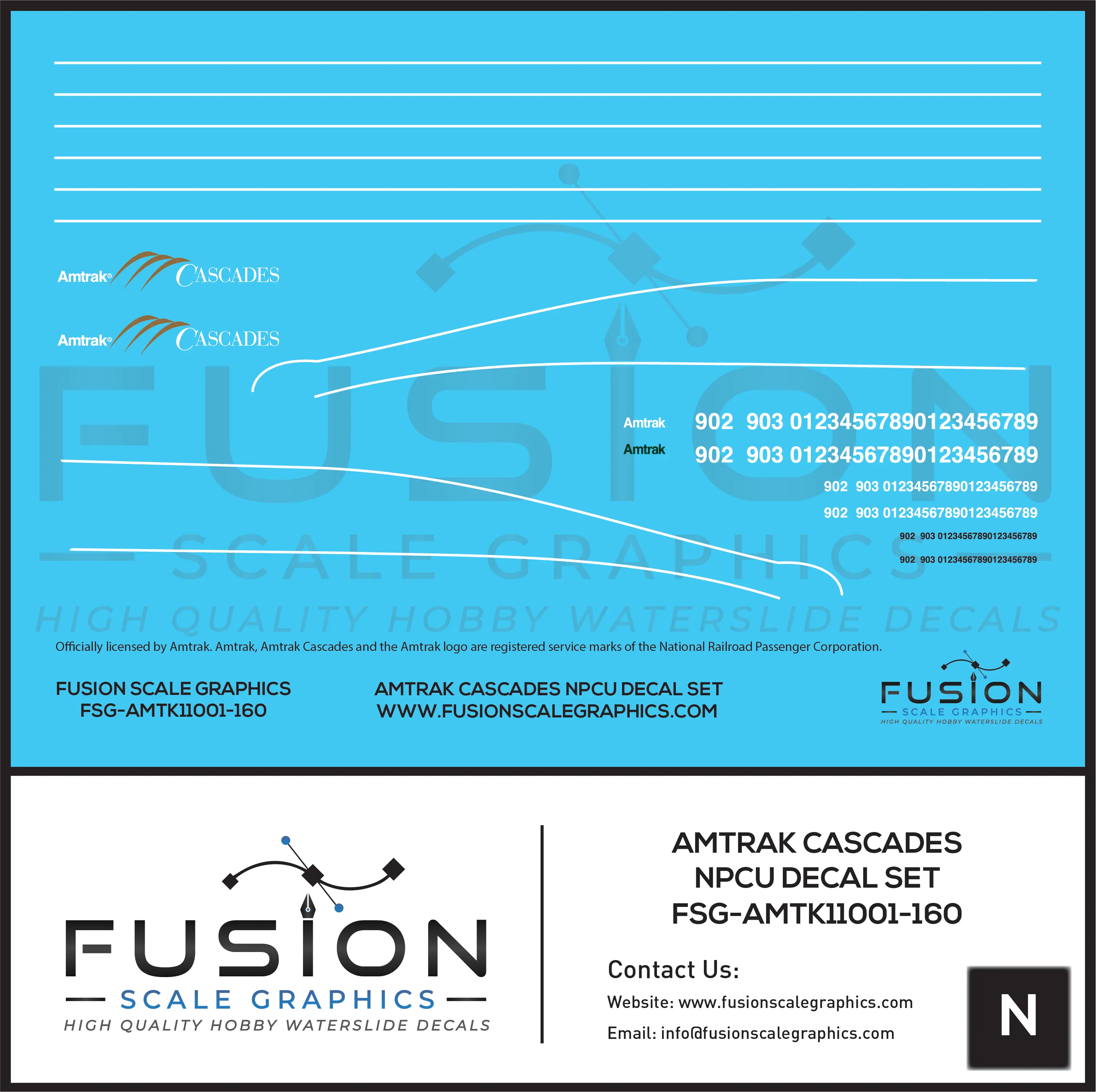 N Scale Amtrak Cascades NPCU Decal Set Fusion Scale Graphics