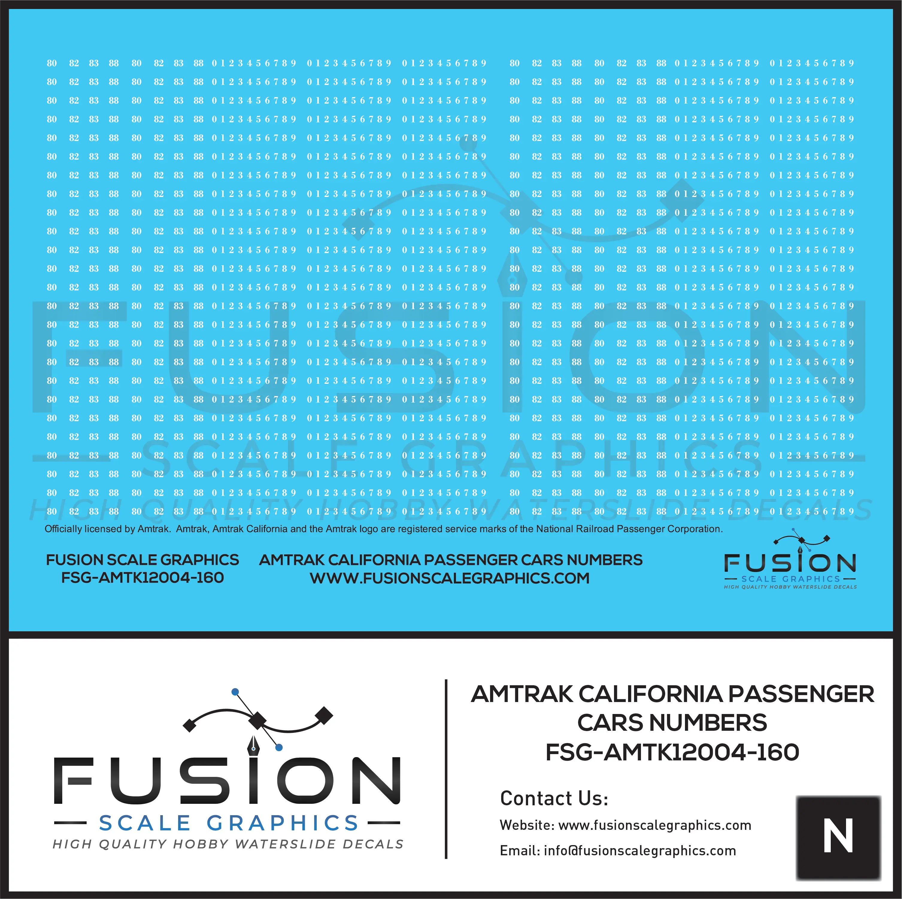 N Scale Amtrak California Passenger Car Numbers Decal Set Fusion Scale Graphics