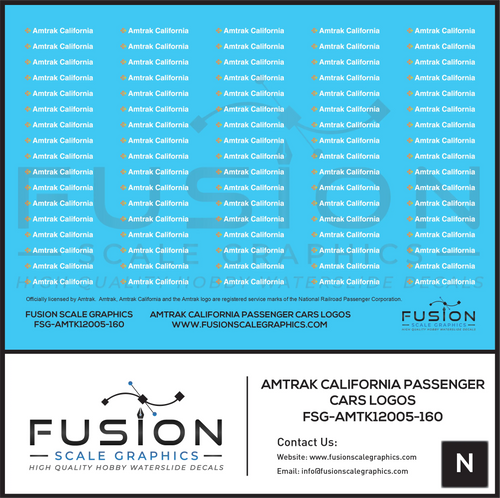 N Scale Amtrak California Passenger Car Logos Decal Set Fusion Scale Graphics